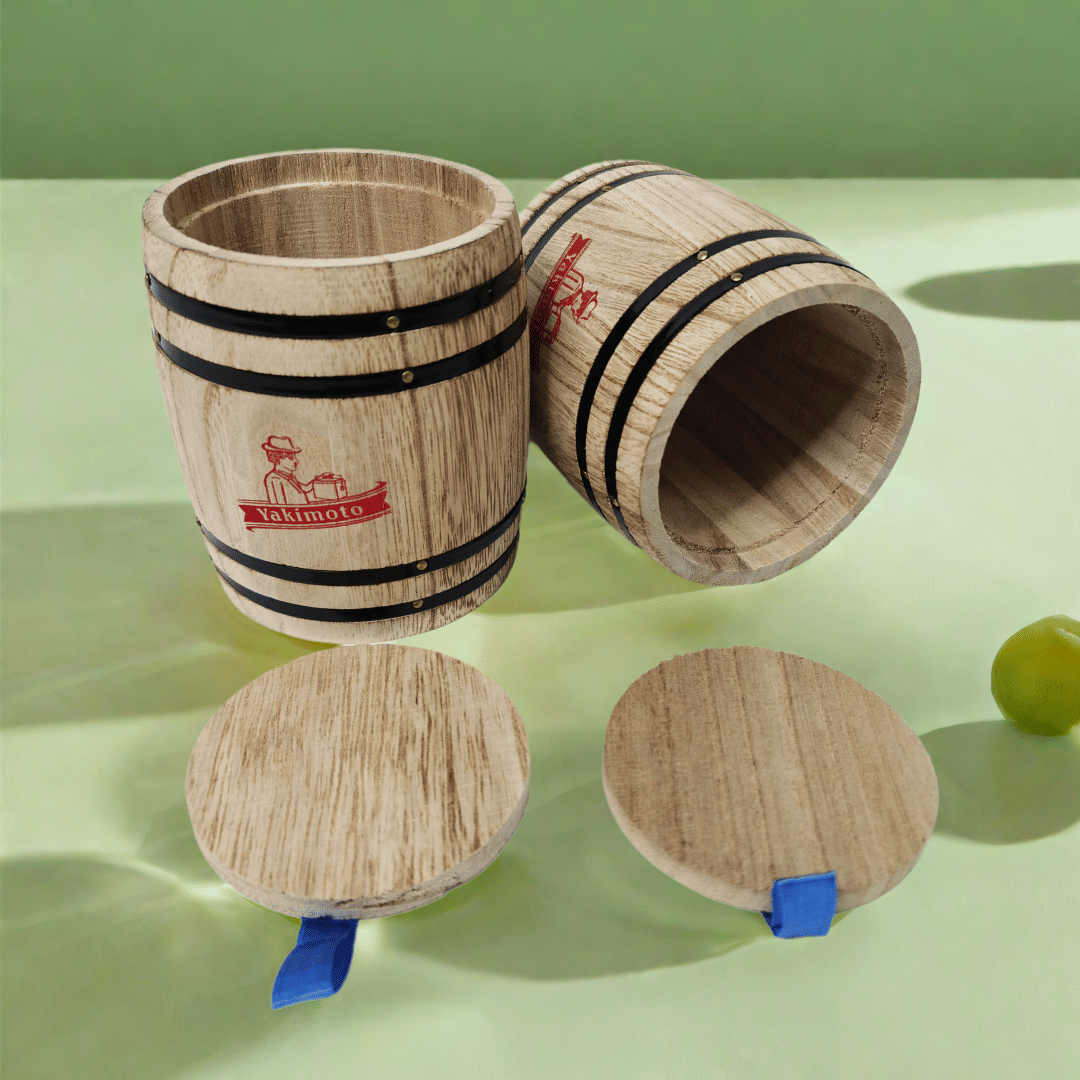 Yakimoto 2-Pack Mini Wood Canisters Set - Small Solid Wood Airtight Storage Jars for Kitchen Countertop Organization, Spices, Sugar, Tea, Office Supplies, Cotton Balls | Rustic Home Decor