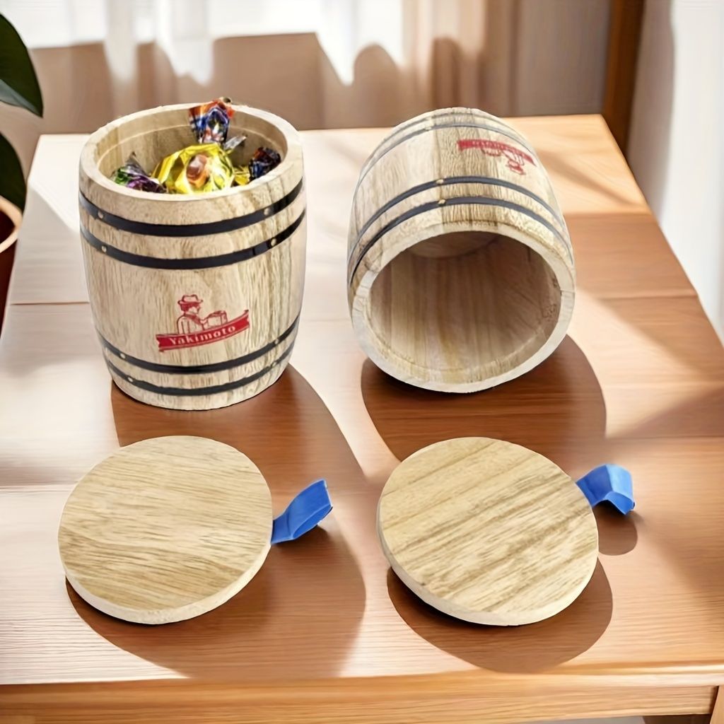 Yakimoto 2-Pack Mini Wood Canisters Set - Small Solid Wood Airtight Storage Jars for Kitchen Countertop Organization, Spices, Sugar, Tea, Office Supplies, Cotton Balls | Rustic Home Decor
