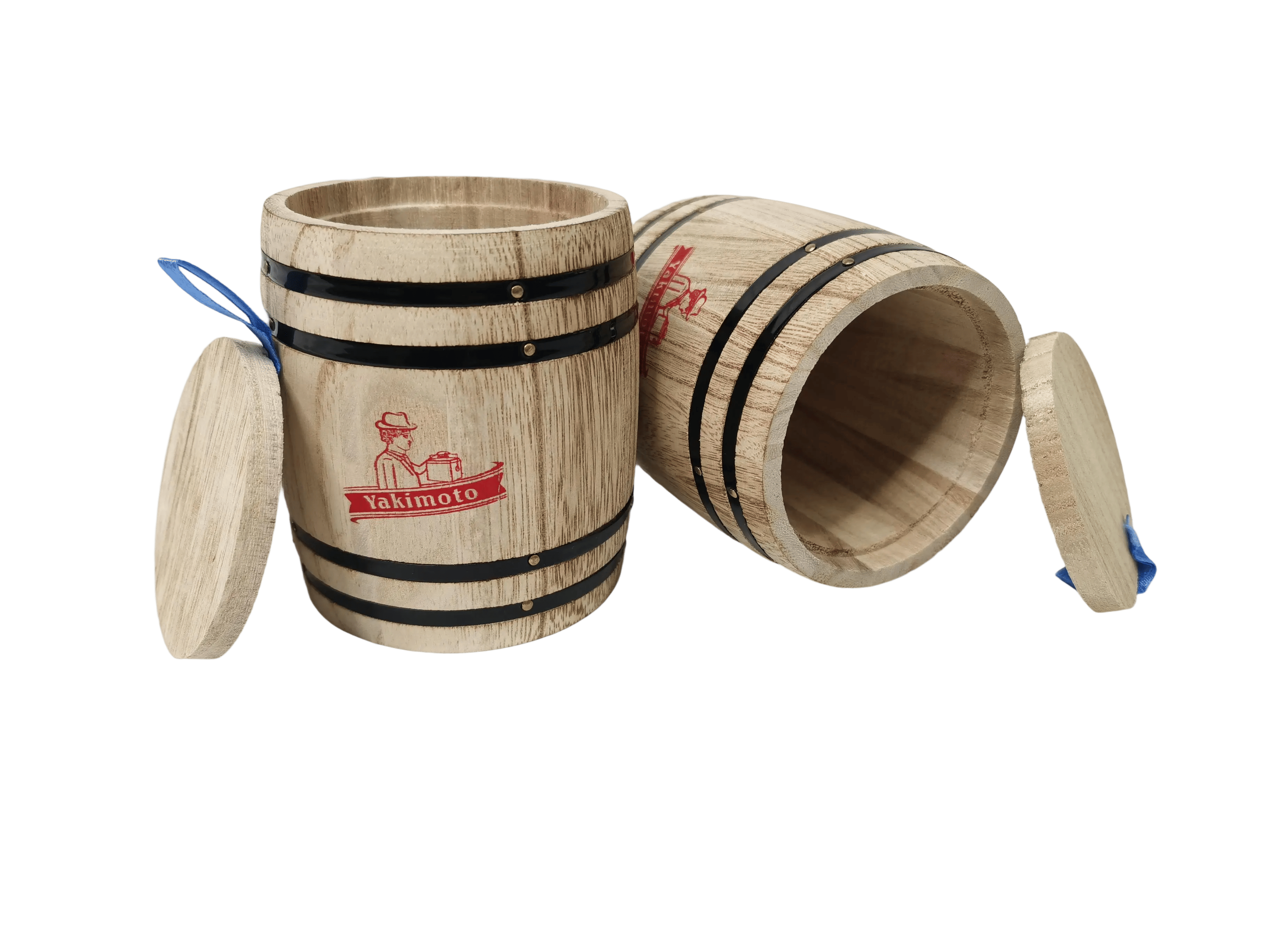 Yakimoto 2-Pack Mini Wood Canisters Set - Small Solid Wood Airtight Storage Jars for Kitchen Countertop Organization, Spices, Sugar, Tea, Office Supplies, Cotton Balls | Rustic Home Decor