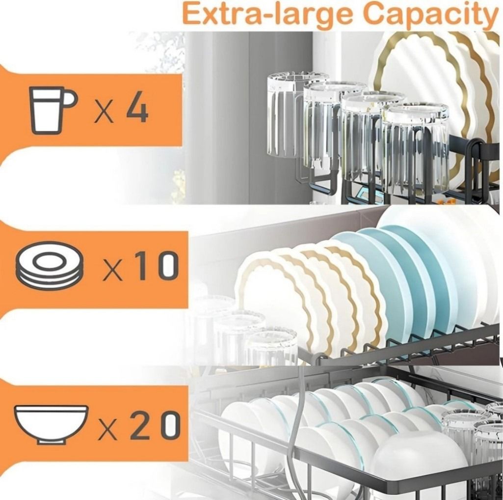 Detachable 2 Tier Dish Drying Rack with Drainboard, Rustproof Metal Dish Rack for Kitchen Countertop, Large Capacity Organizer for Plates Bowls Cups Utensils Cutting Board, Space Saving Storage