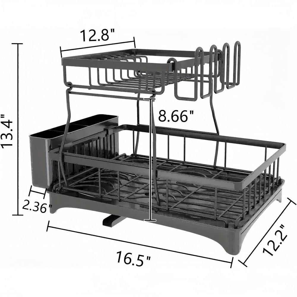Detachable 2 Tier Dish Drying Rack with Drainboard, Rustproof Metal Dish Rack for Kitchen Countertop, Large Capacity Organizer for Plates Bowls Cups Utensils Cutting Board, Space Saving Storage