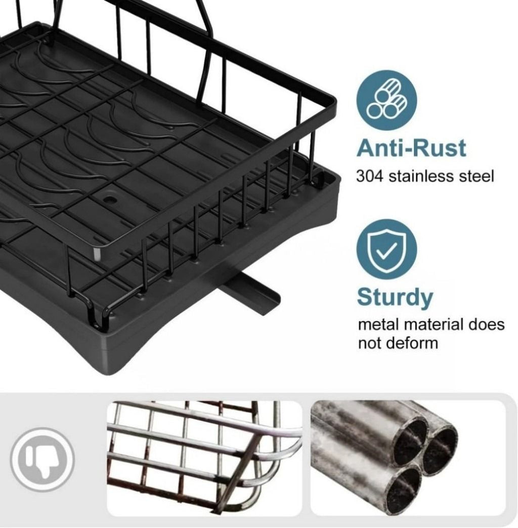 Detachable 2 Tier Dish Drying Rack with Drainboard, Rustproof Metal Dish Rack for Kitchen Countertop, Large Capacity Organizer for Plates Bowls Cups Utensils Cutting Board, Space Saving Storage