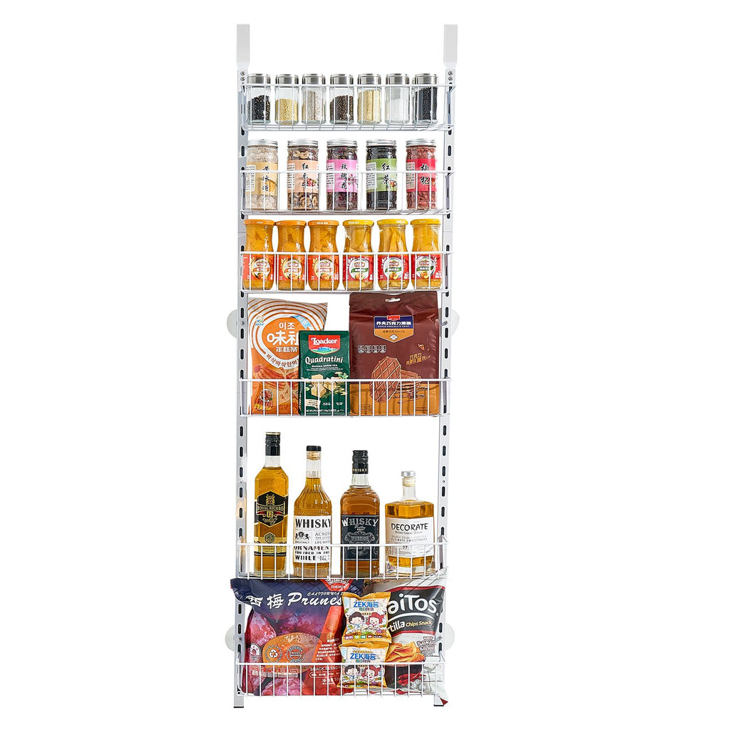 Over the Door Pantry Organizer, 6-Tier Pantry Organization and Storage, Heavy-Duty Steel Hanging Spice Rack, Adjustable Wall Seasoning Shelves, for Home Kitchen Laundry Room Bathroom, White