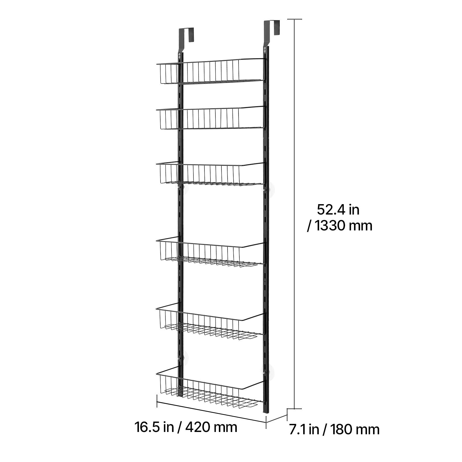 Over the Door Pantry Organizer, 6-Tier Pantry Organization and Storage, Heavy-Duty Steel Hanging Spice Rack, Adjustable Wall Seasoning Shelves, for Home Kitchen Laundry Room Bathroom, Black