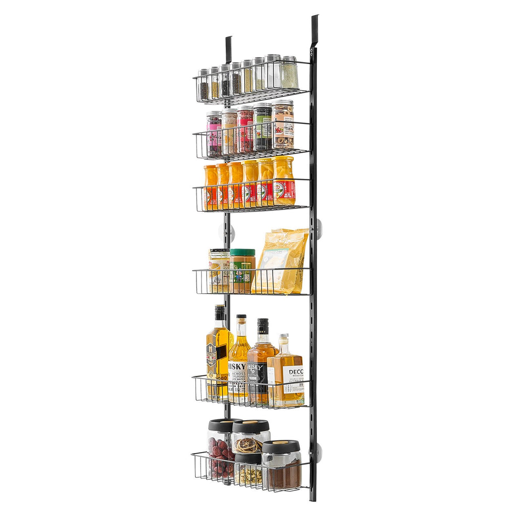 Over the Door Pantry Organizer, 8-Tier Pantry Organization and Storage, Heavy-Duty Steel Hanging Spice Rack, Adjustable Wall Seasoning Shelves, for Home Kitchen Laundry Room Bathroom, Black