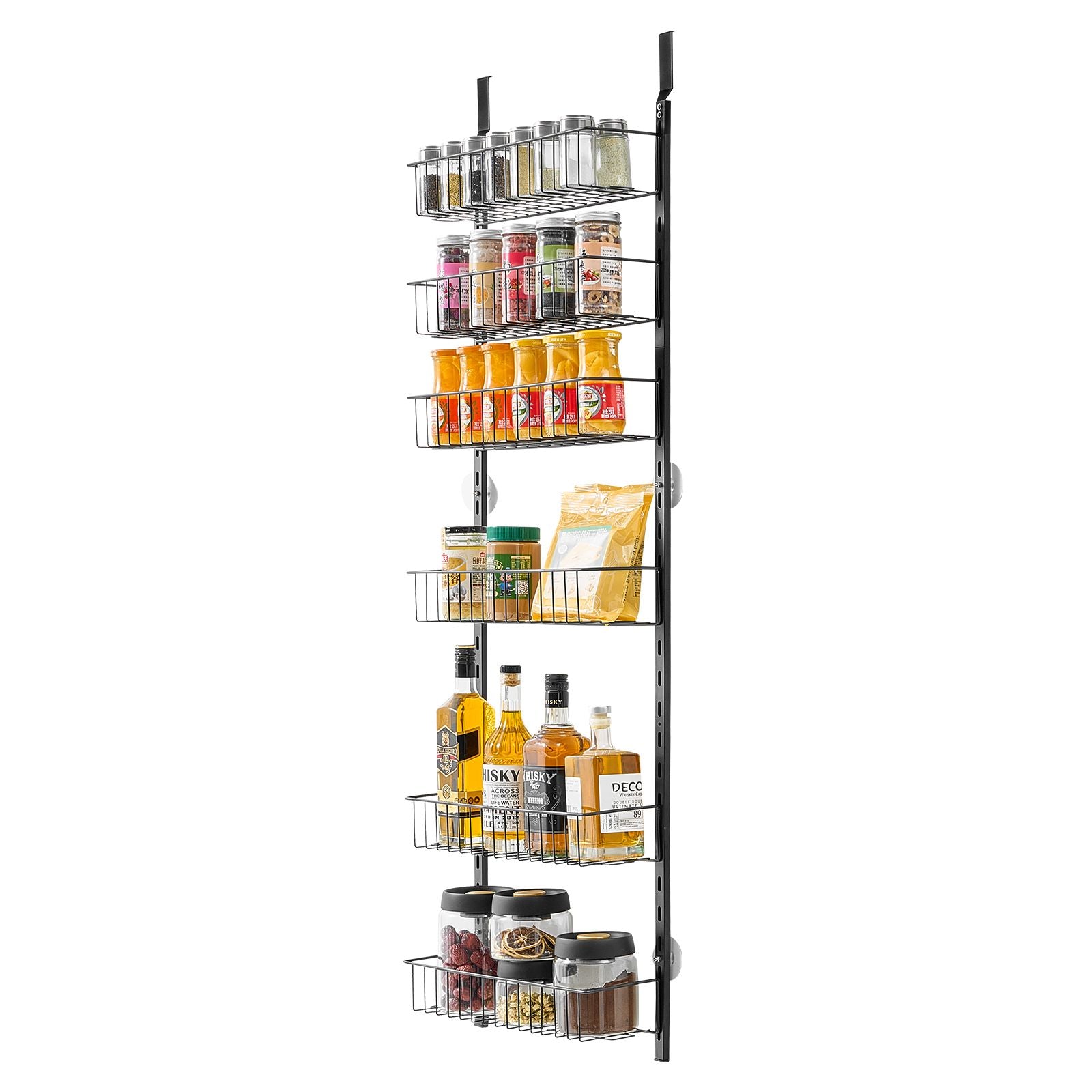Over the Door Pantry Organizer, 8-Tier Pantry Organization and Storage, Heavy-Duty Steel Hanging Spice Rack, Adjustable Wall Seasoning Shelves, for Home Kitchen Laundry Room Bathroom, Black