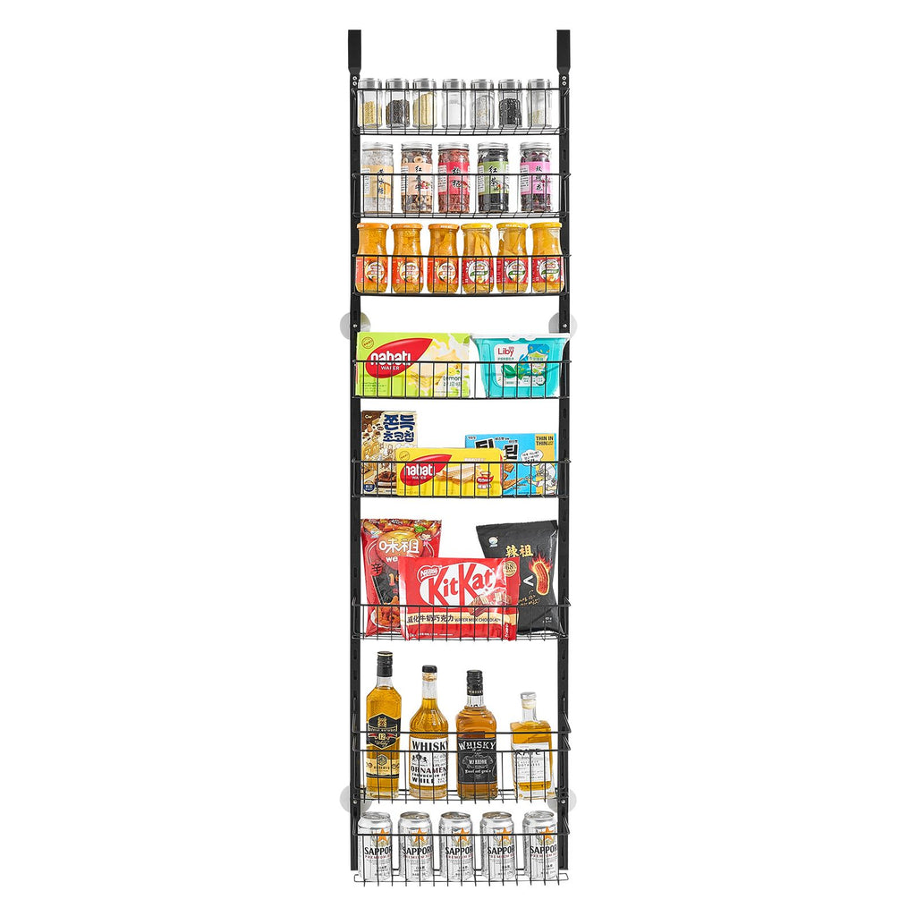 Over the Door Pantry Organizer, 8-Tier Pantry Organization and Storage, Heavy-Duty Steel Hanging Spice Rack, Adjustable Wall Seasoning Shelves, for Home Kitchen Laundry Room Bathroom, Black