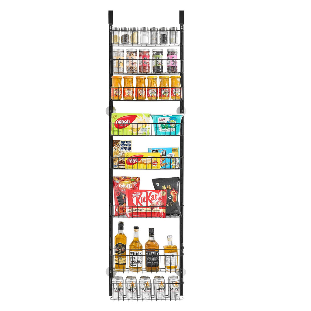 Over the Door Pantry Organizer, 8-Tier Pantry Organization and Storage, Heavy-Duty Steel Hanging Spice Rack, Adjustable Wall Seasoning Shelves, for Home Kitchen Laundry Room Bathroom, Black