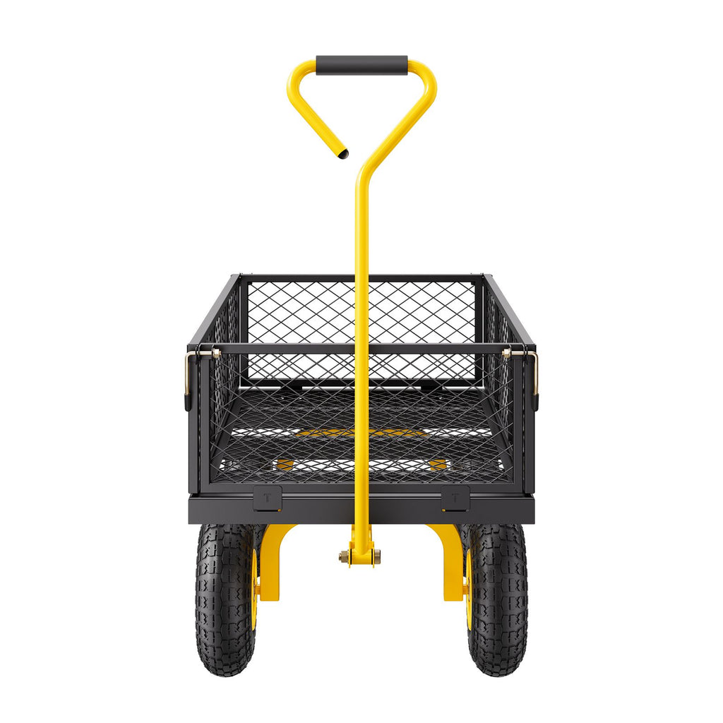 900 Lbs Heavy Duty Steel Garden Cart, Garden Wagon Cart on Wheels, Outdoor Metal Yard Utility Wagon Carts with 10" Tires and Mesh Removable Sides(Convert to Flatbed) and 180°Rotating Handle