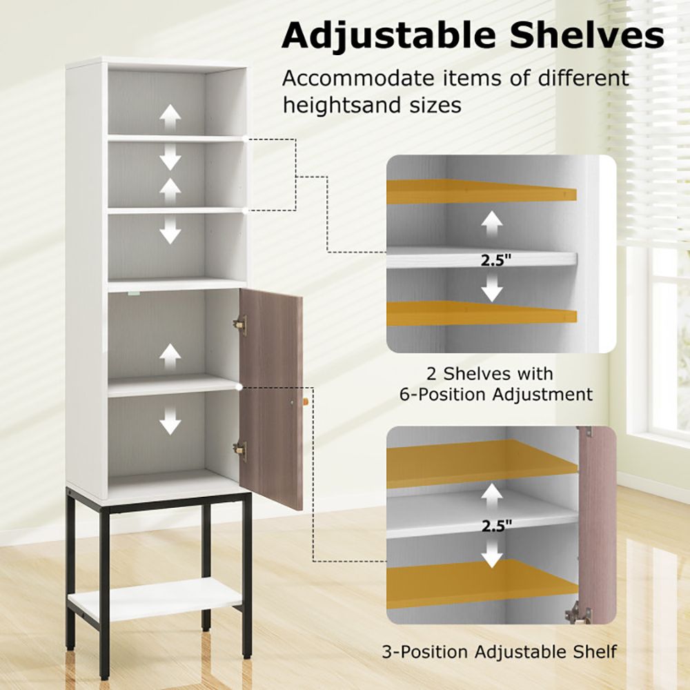 57 Inch Bathroom Tall Cabinet with 1 Door and 4 Shelves Narrow Storage Unit