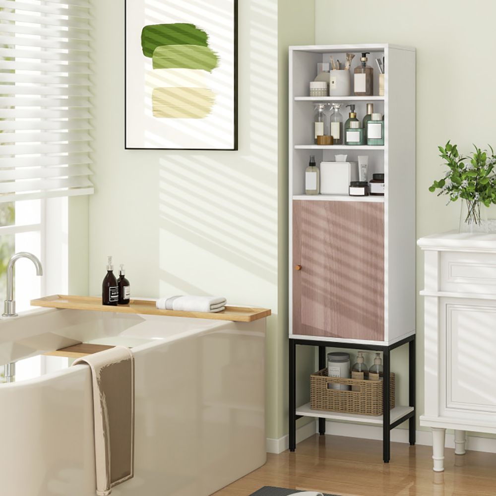 57 Inch Bathroom Tall Cabinet with 1 Door and 4 Shelves Narrow Storage Unit