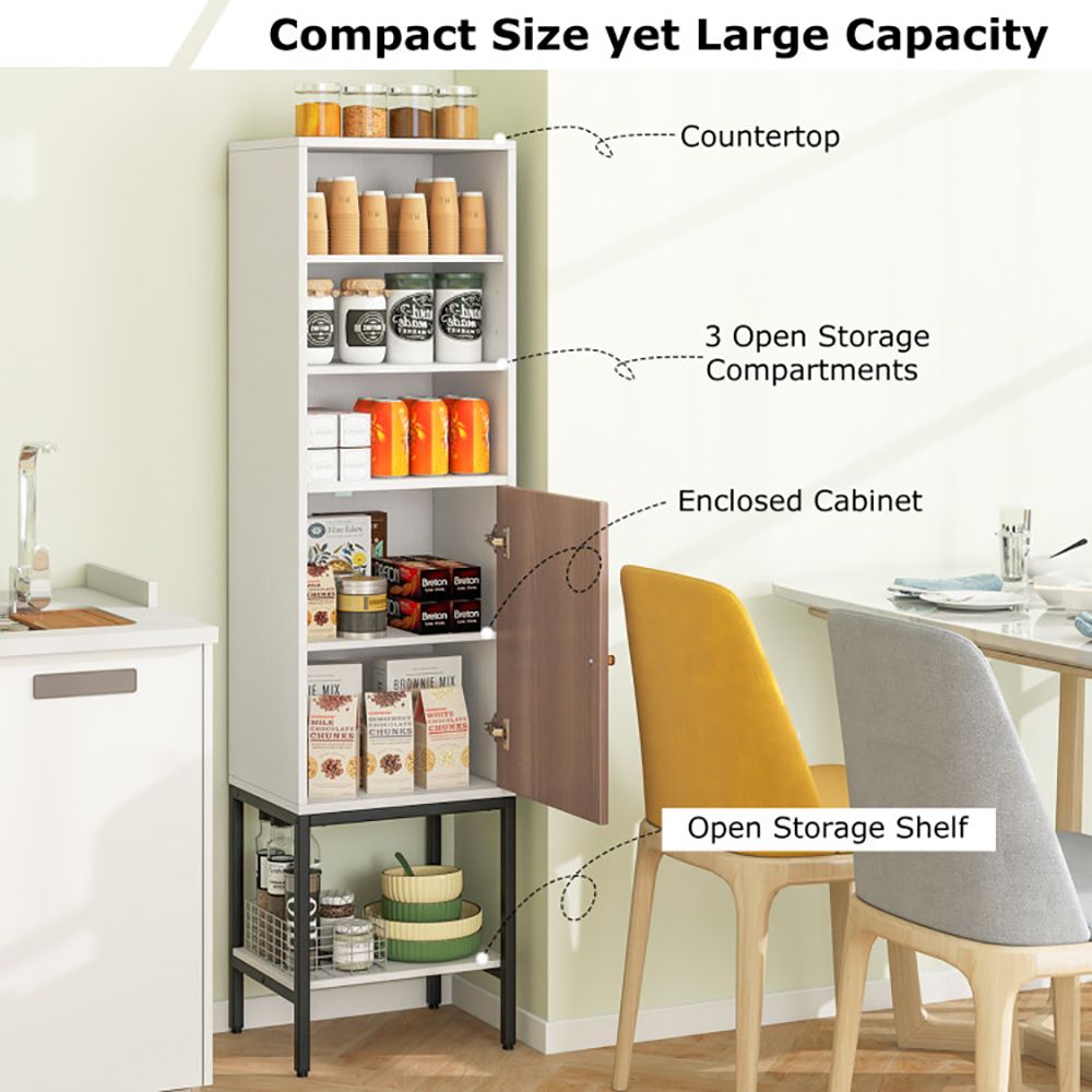 57 Inch Bathroom Tall Cabinet with 1 Door and 4 Shelves Narrow Storage Unit