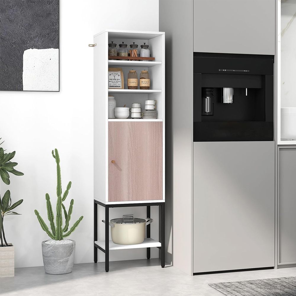 57 Inch Bathroom Tall Cabinet with 1 Door and 4 Shelves Narrow Storage Unit