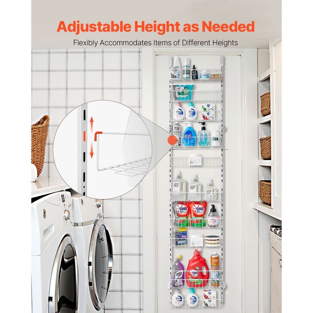 Over the Door Pantry Organizer, 10-Tier Pantry Organization and Storage, Heavy-Duty Steel Hanging Spice Rack, Adjustable Wall Seasoning Shelves, for Home Kitchen Laundry Room Bathroom, White