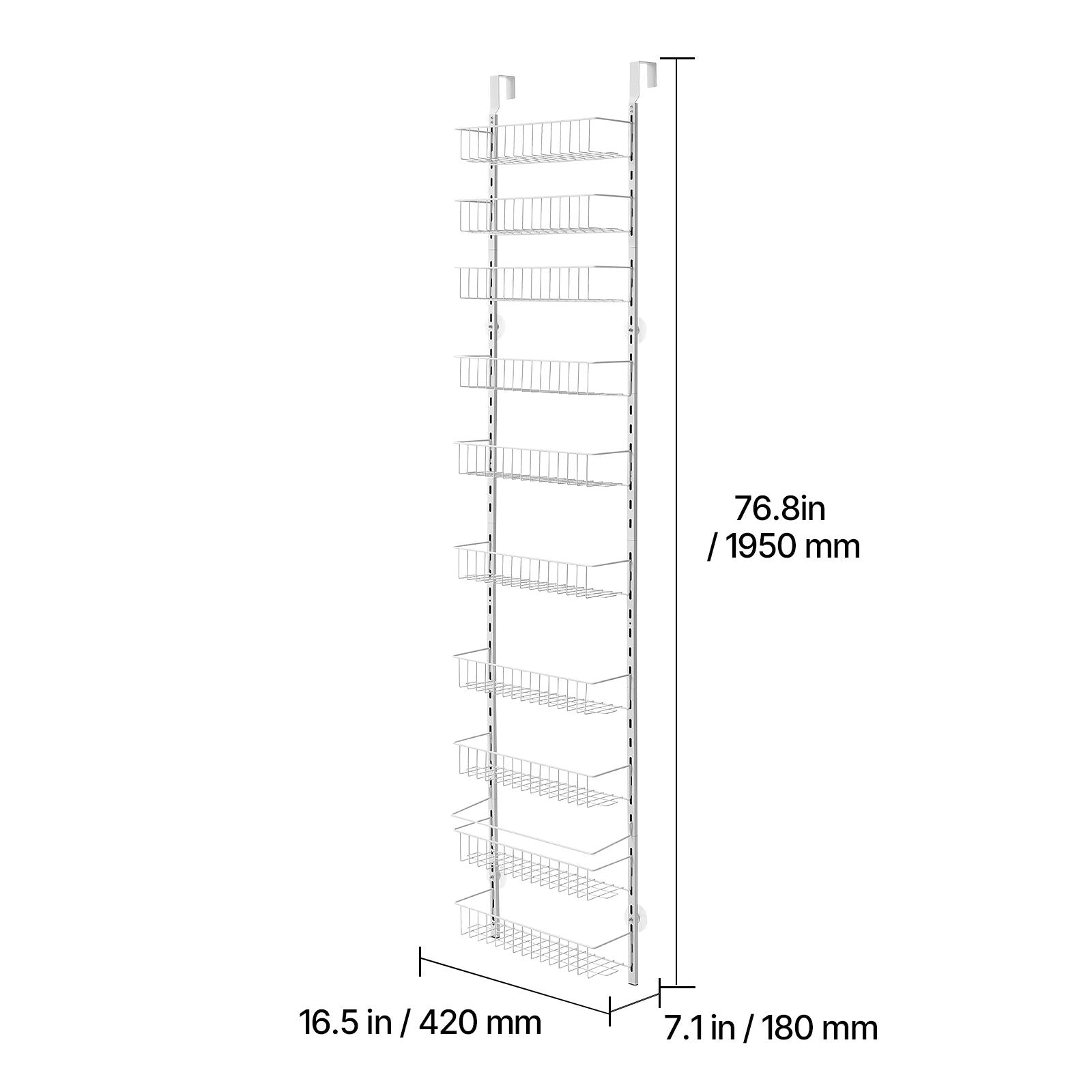 Over the Door Pantry Organizer, 10-Tier Pantry Organization and Storage, Heavy-Duty Steel Hanging Spice Rack, Adjustable Wall Seasoning Shelves, for Home Kitchen Laundry Room Bathroom, White
