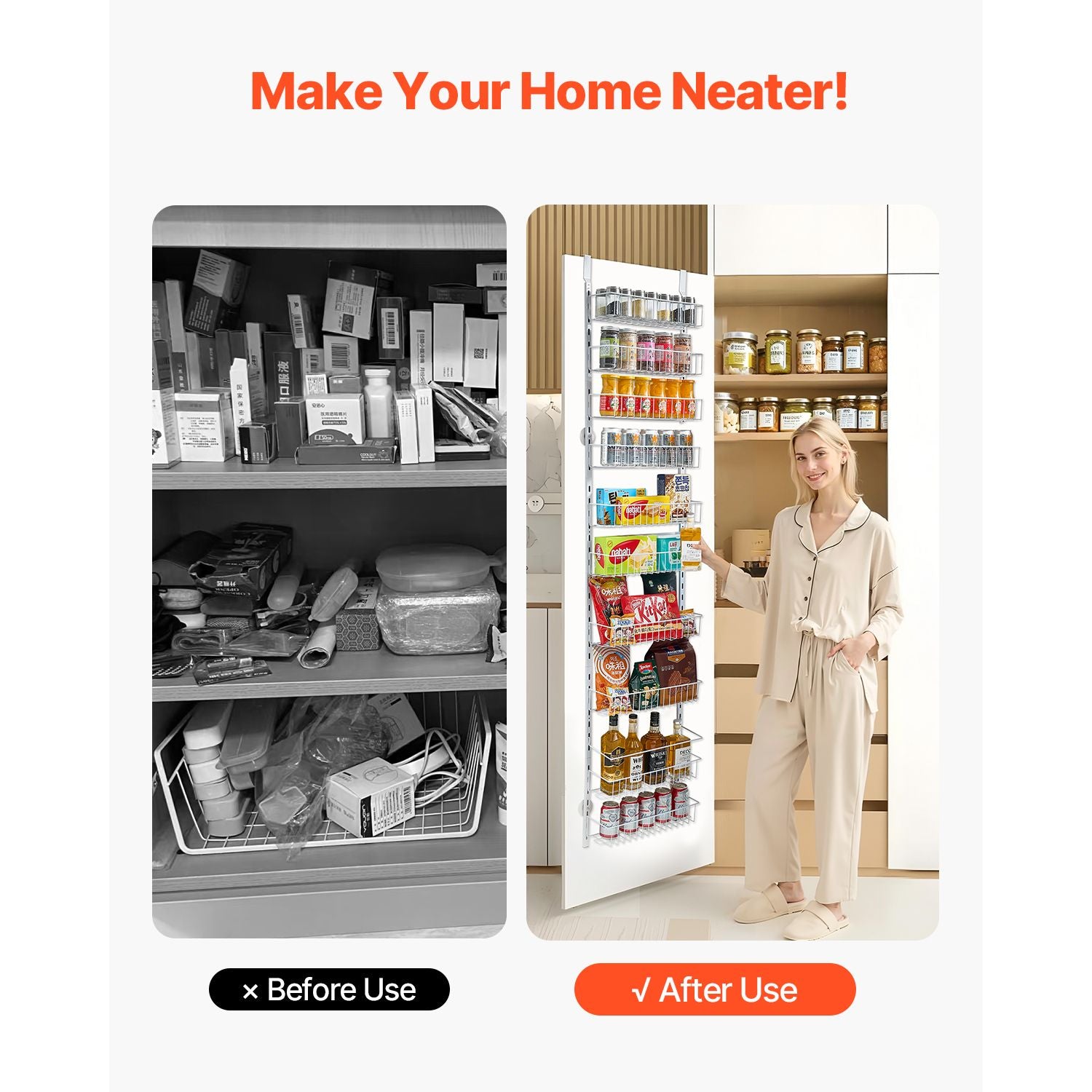 Over the Door Pantry Organizer, 10-Tier Pantry Organization and Storage, Heavy-Duty Steel Hanging Spice Rack, Adjustable Wall Seasoning Shelves, for Home Kitchen Laundry Room Bathroom, White