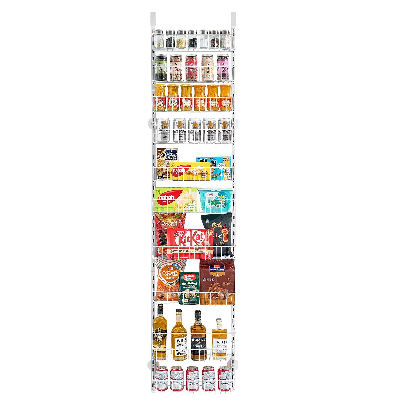 Over the Door Pantry Organizer, 10-Tier Pantry Organization and Storage, Heavy-Duty Steel Hanging Spice Rack, Adjustable Wall Seasoning Shelves, for Home Kitchen Laundry Room Bathroom, White