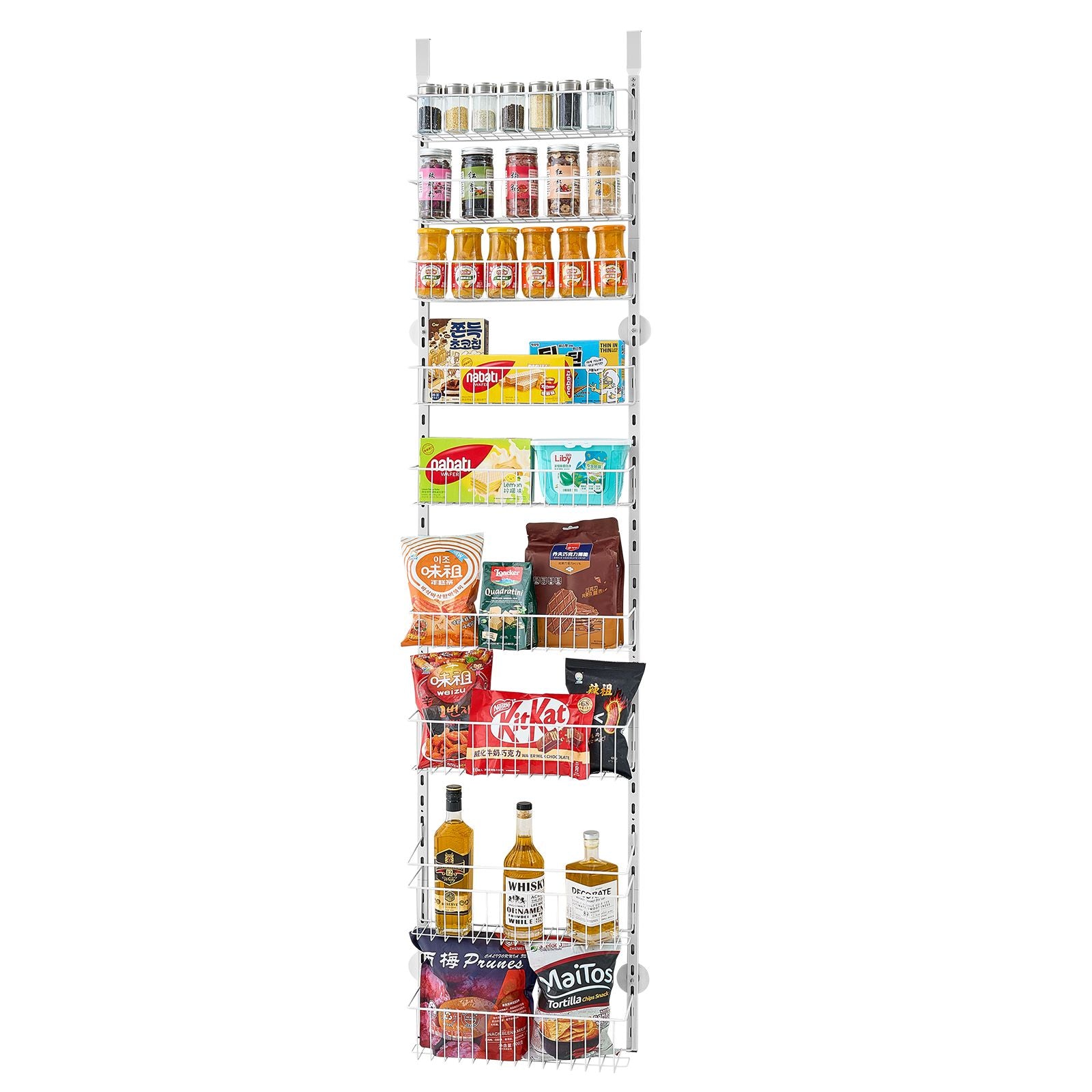 Over the Door Pantry Organizer, 9-Tier Pantry Organization and Storage, Heavy-Duty Steel Hanging Spice Rack, Adjustable Wall Seasoning Shelves, for Home Kitchen Laundry Room Bathroom, White