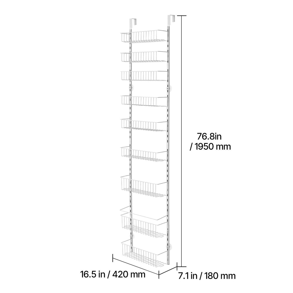 Over the Door Pantry Organizer, 9-Tier Pantry Organization and Storage, Heavy-Duty Steel Hanging Spice Rack, Adjustable Wall Seasoning Shelves, for Home Kitchen Laundry Room Bathroom, White