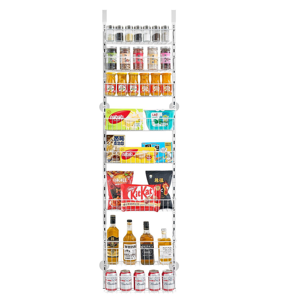 Over the Door Pantry Organizer, 8-Tier Pantry Organization and Storage, Heavy-Duty Steel Hanging Spice Rack, Adjustable Wall Seasoning Shelves, for Home Kitchen Laundry Room Bathroom, White