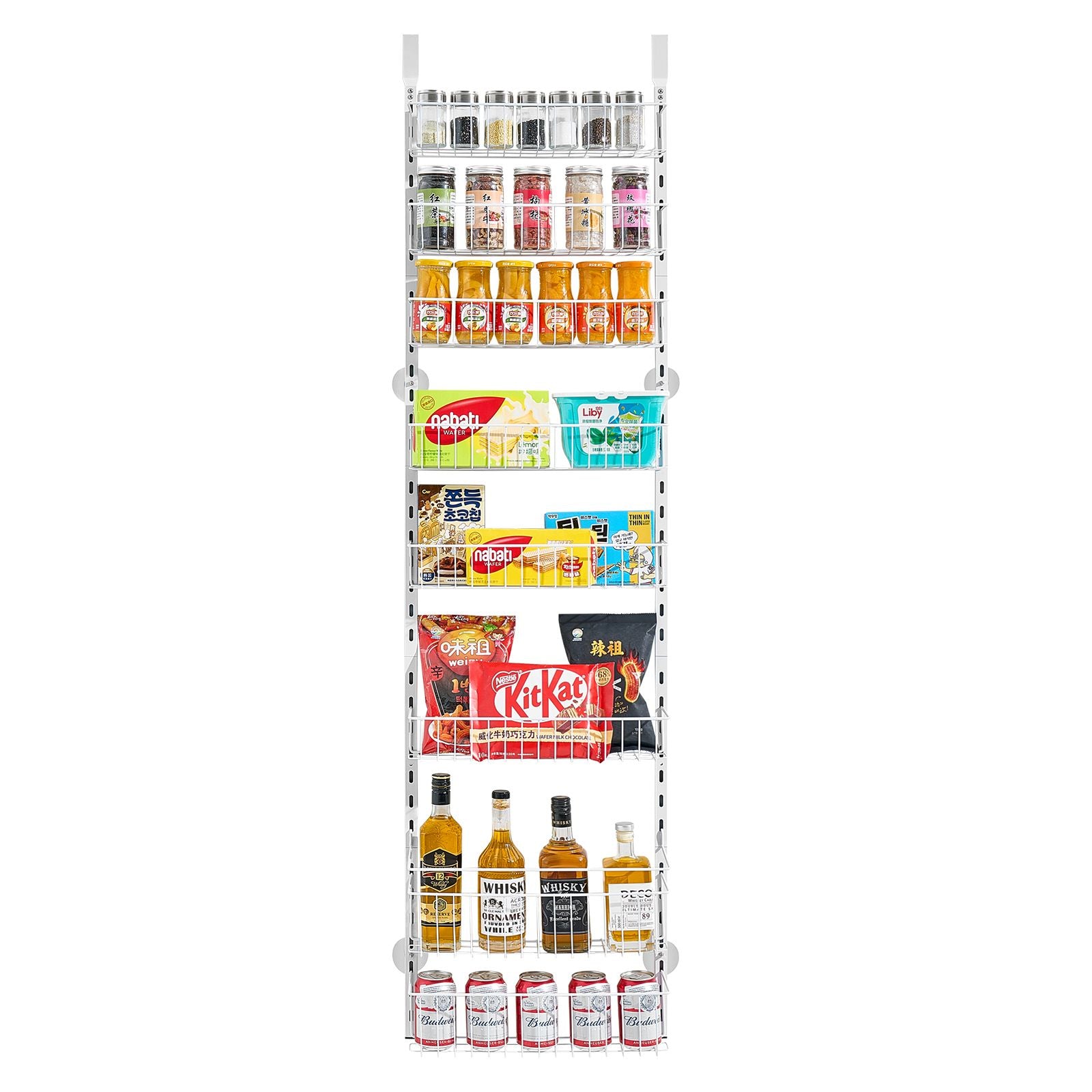 Over the Door Pantry Organizer, 8-Tier Pantry Organization and Storage, Heavy-Duty Steel Hanging Spice Rack, Adjustable Wall Seasoning Shelves, for Home Kitchen Laundry Room Bathroom, White