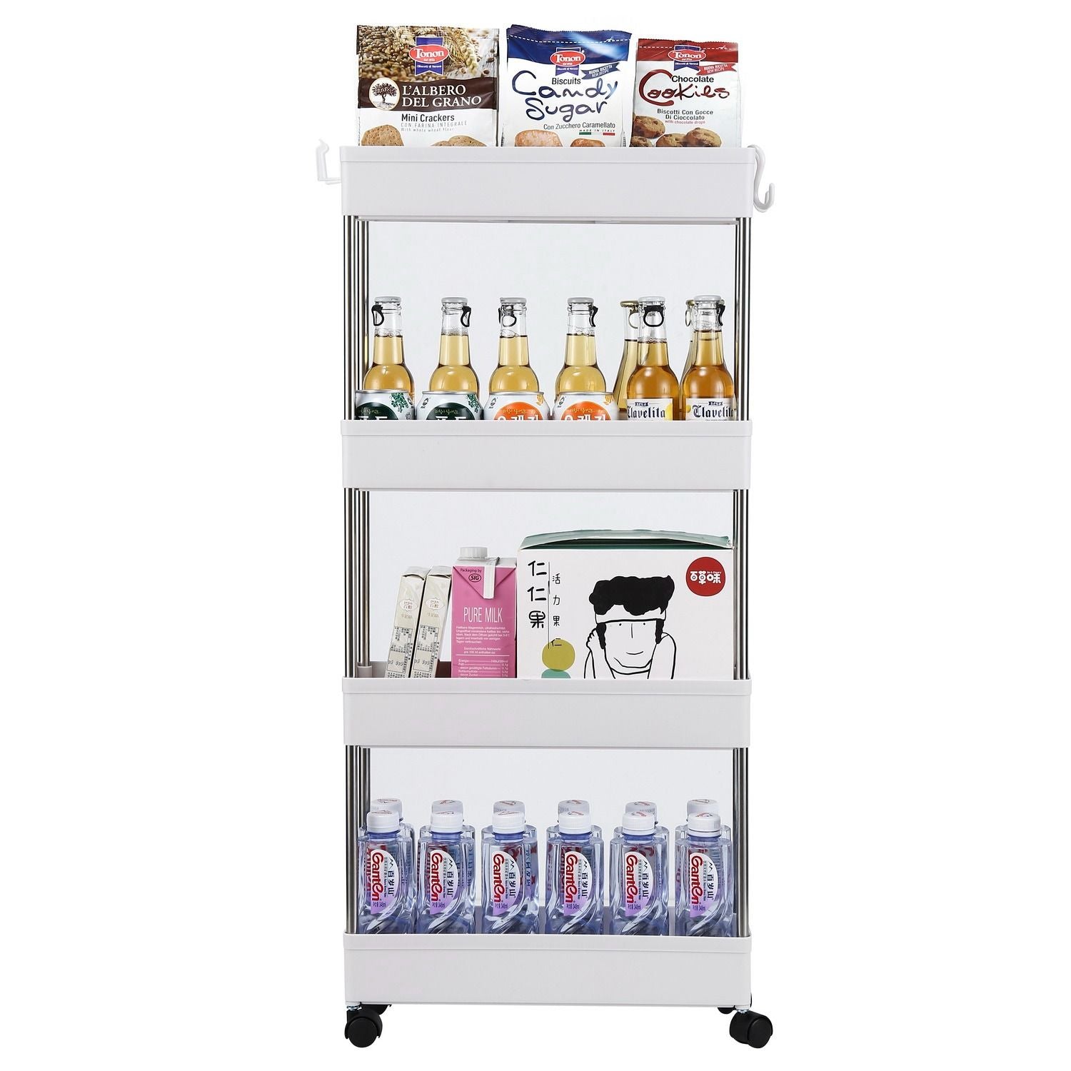Three and four tier cart shelves, bedroom shelves, kitchen activity shelves, multi-tier shelves for year-round home storage and outdoor camping storage