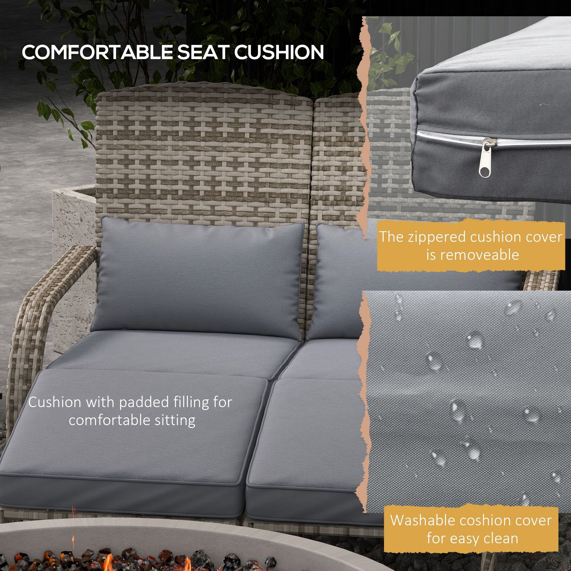 Wicker Adirondack Chair for 2 with Cushions & Footrests, PE Rattan Double Chaise Lounge Chair, Fire Pit Chair for Porch with High-back, Wide Armrests, Gray