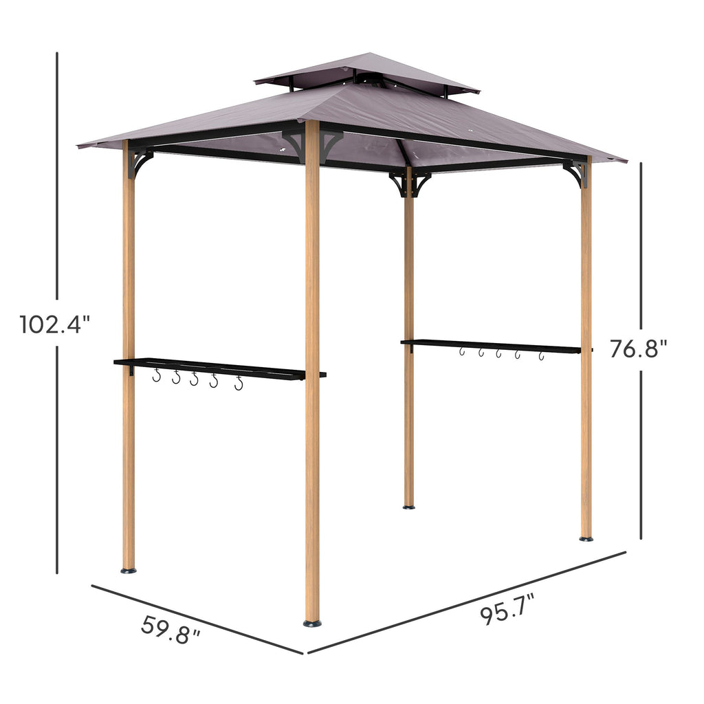 8' x 5' Grill Gazebo, Double Tiered Barbecue Grill Gazebo Shelter with 2 Side Shelves and 10 Hooks for Patio, Garden