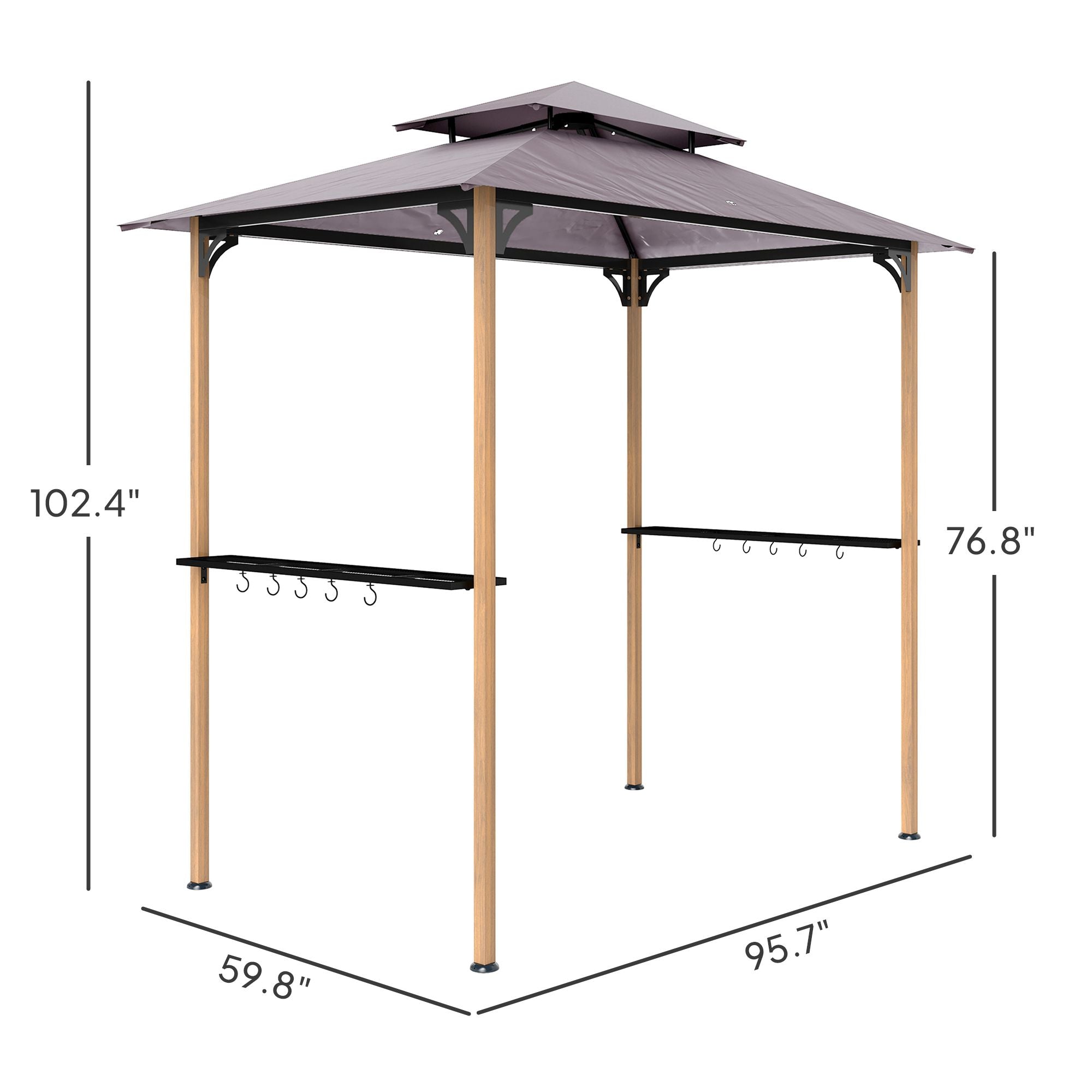 8' x 5' Grill Gazebo, Double Tiered Barbecue Grill Gazebo Shelter with 2 Side Shelves and 10 Hooks for Patio, Garden
