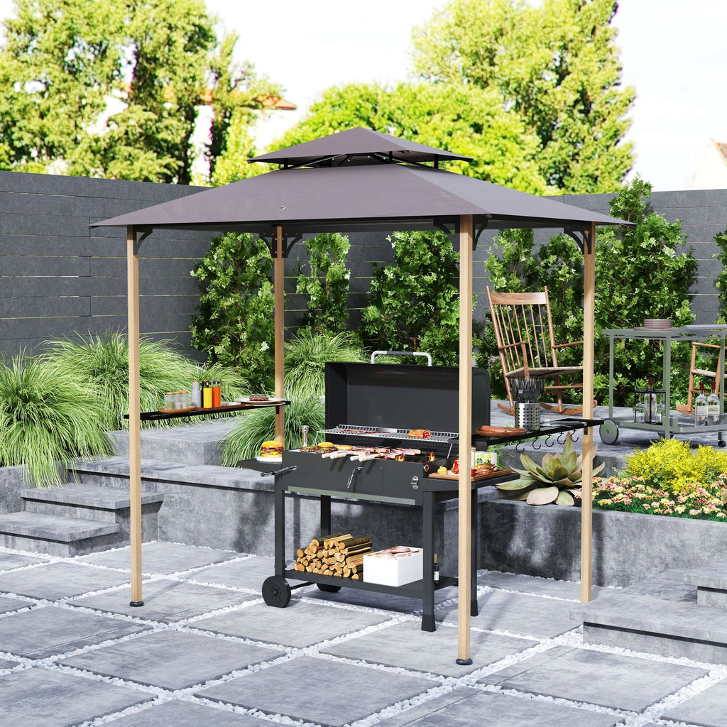 8' x 5' Grill Gazebo, Double Tiered Barbecue Grill Gazebo Shelter with 2 Side Shelves and 10 Hooks for Patio, Garden