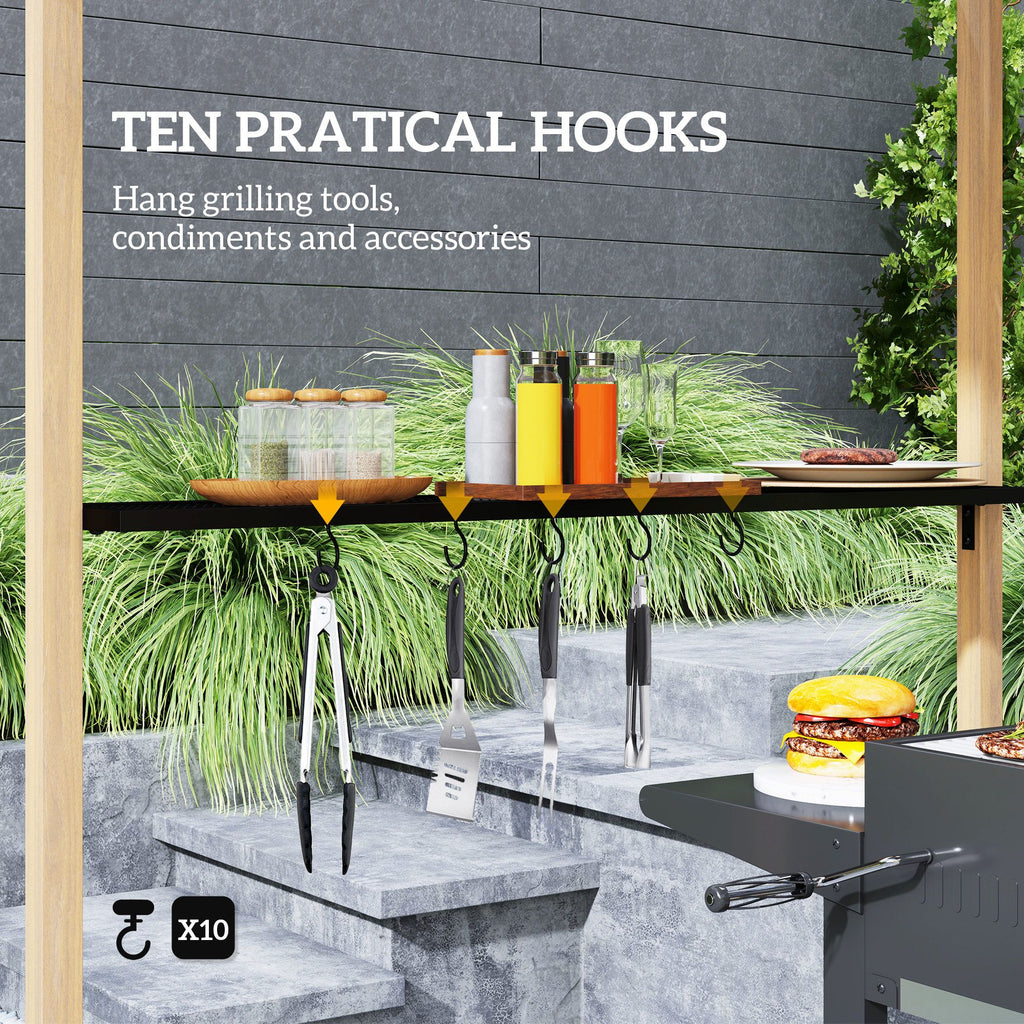 8' x 5' Grill Gazebo, Double Tiered Barbecue Grill Gazebo Shelter with 2 Side Shelves and 10 Hooks for Patio, Garden