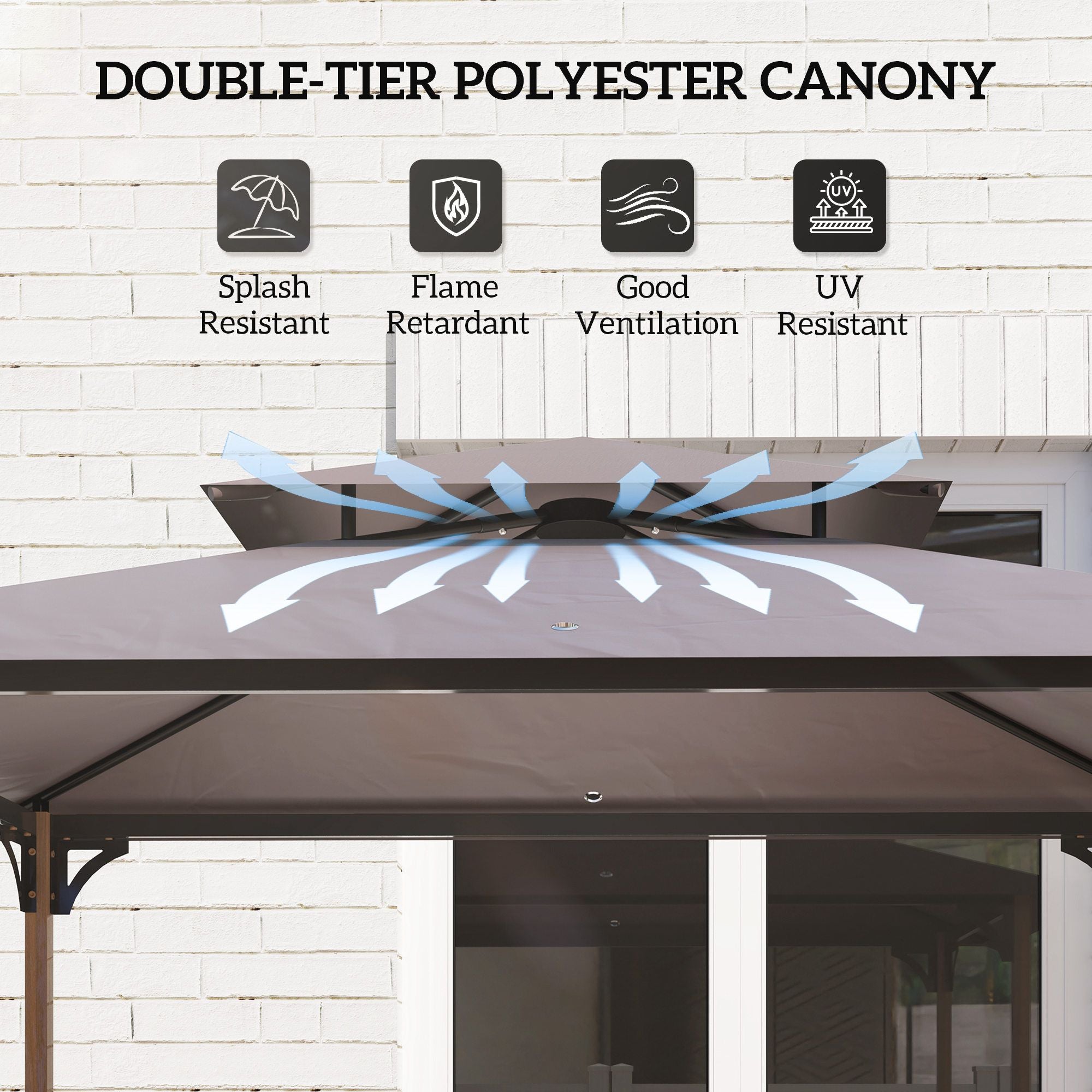 8' x 5' Grill Gazebo, Double Tiered Barbecue Grill Gazebo Shelter with 2 Side Shelves and 10 Hooks for Patio, Garden