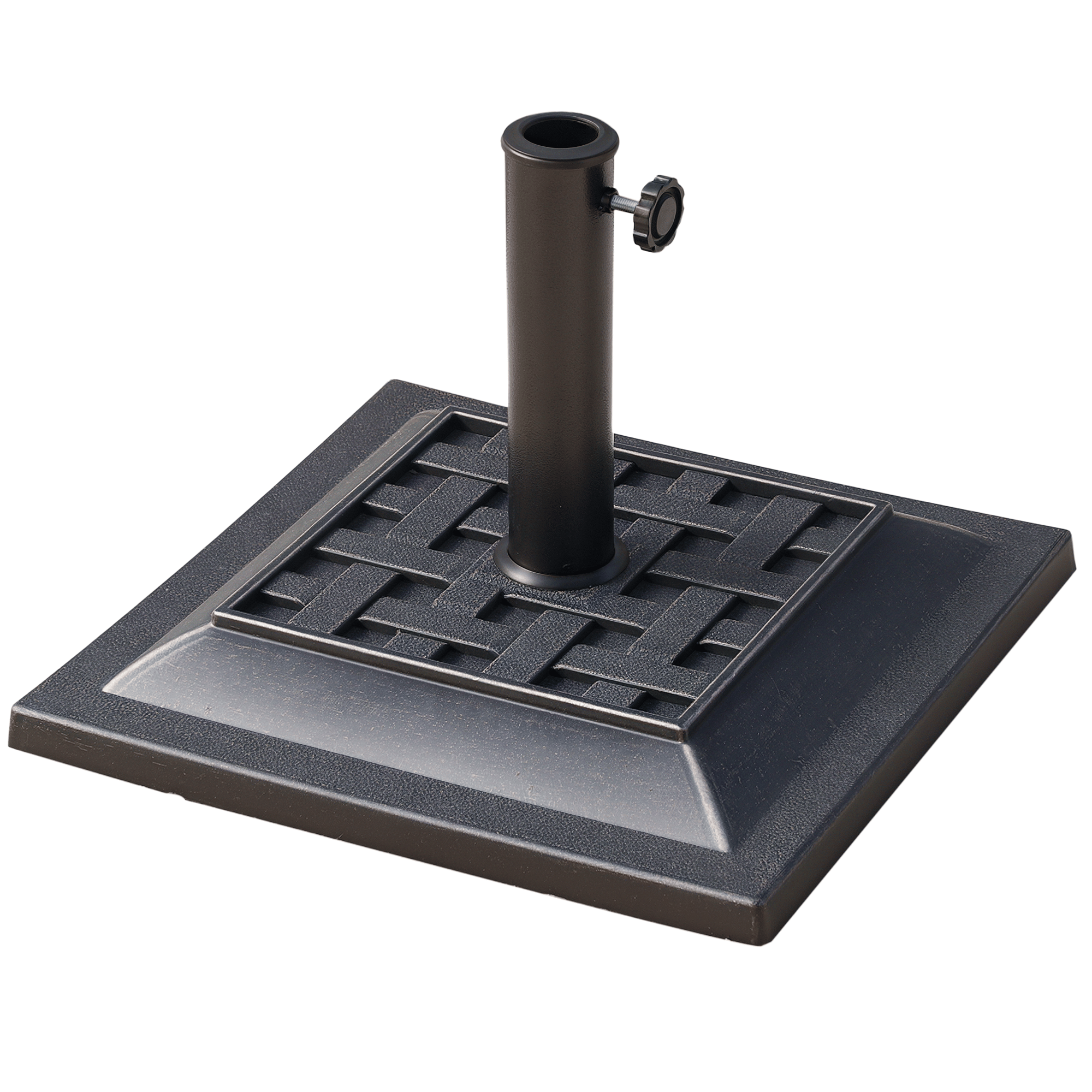 20 lbs Patio Market Umbrella Base Stand Resin Parasol Holder Square with Beautiful Decorative Pattern & Easy Setup, forø1.5",ø1.89" Pole, for Beach, Lawn, Deck, Backyard, Garden, Bronze