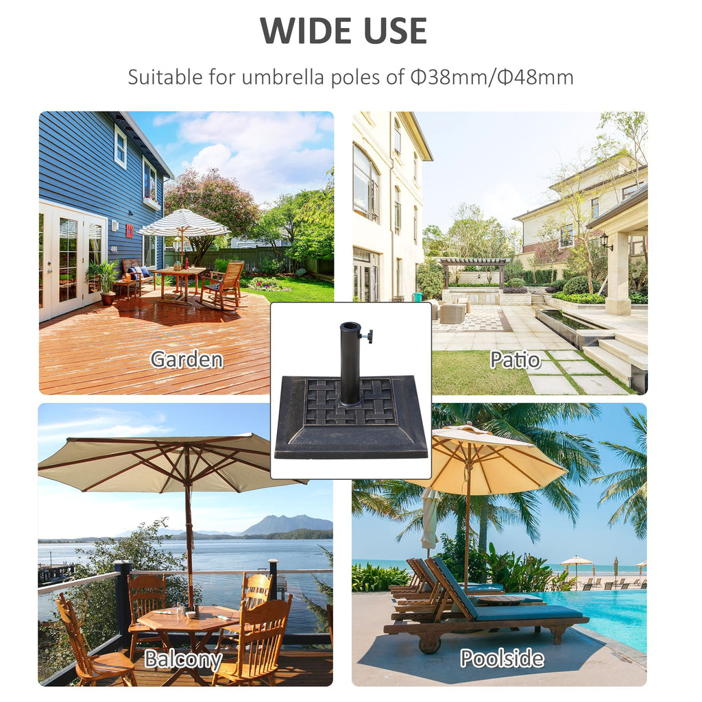 20 lbs Patio Market Umbrella Base Stand Resin Parasol Holder Square with Beautiful Decorative Pattern & Easy Setup, forø1.5",ø1.89" Pole, for Beach, Lawn, Deck, Backyard, Garden, Bronze