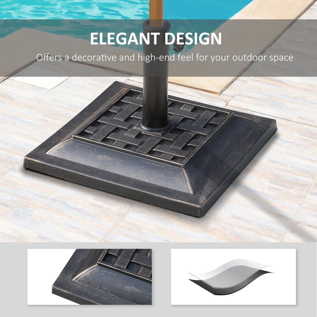 20 lbs Patio Market Umbrella Base Stand Resin Parasol Holder Square with Beautiful Decorative Pattern & Easy Setup, forø1.5",ø1.89" Pole, for Beach, Lawn, Deck, Backyard, Garden, Bronze