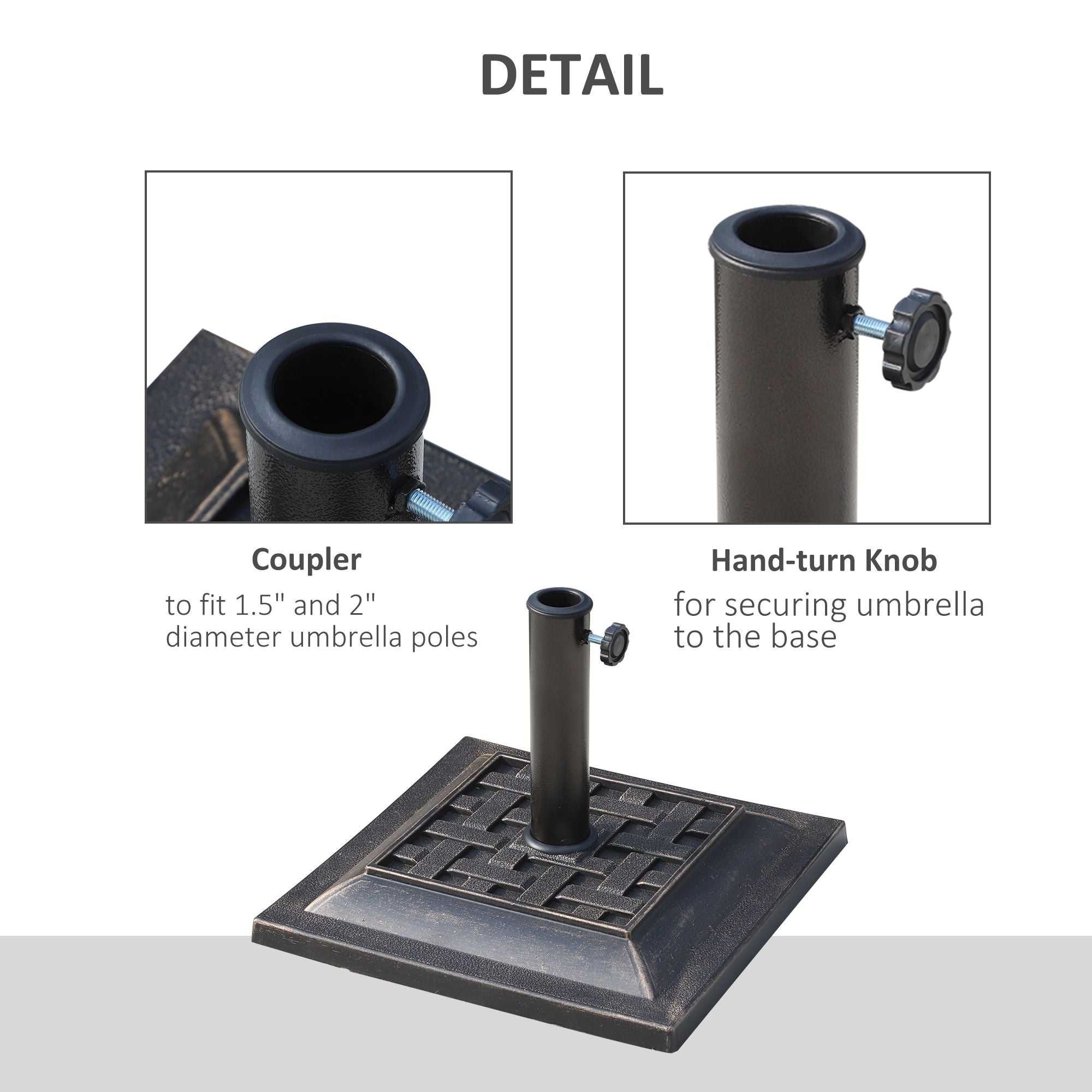 20 lbs Patio Market Umbrella Base Stand Resin Parasol Holder Square with Beautiful Decorative Pattern & Easy Setup, forø1.5",ø1.89" Pole, for Beach, Lawn, Deck, Backyard, Garden, Bronze