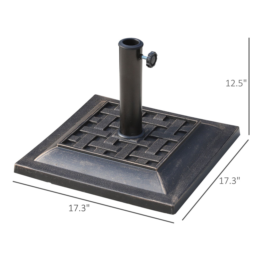 20 lbs Patio Market Umbrella Base Stand Resin Parasol Holder Square with Beautiful Decorative Pattern & Easy Setup, forø1.5",ø1.89" Pole, for Beach, Lawn, Deck, Backyard, Garden, Bronze
