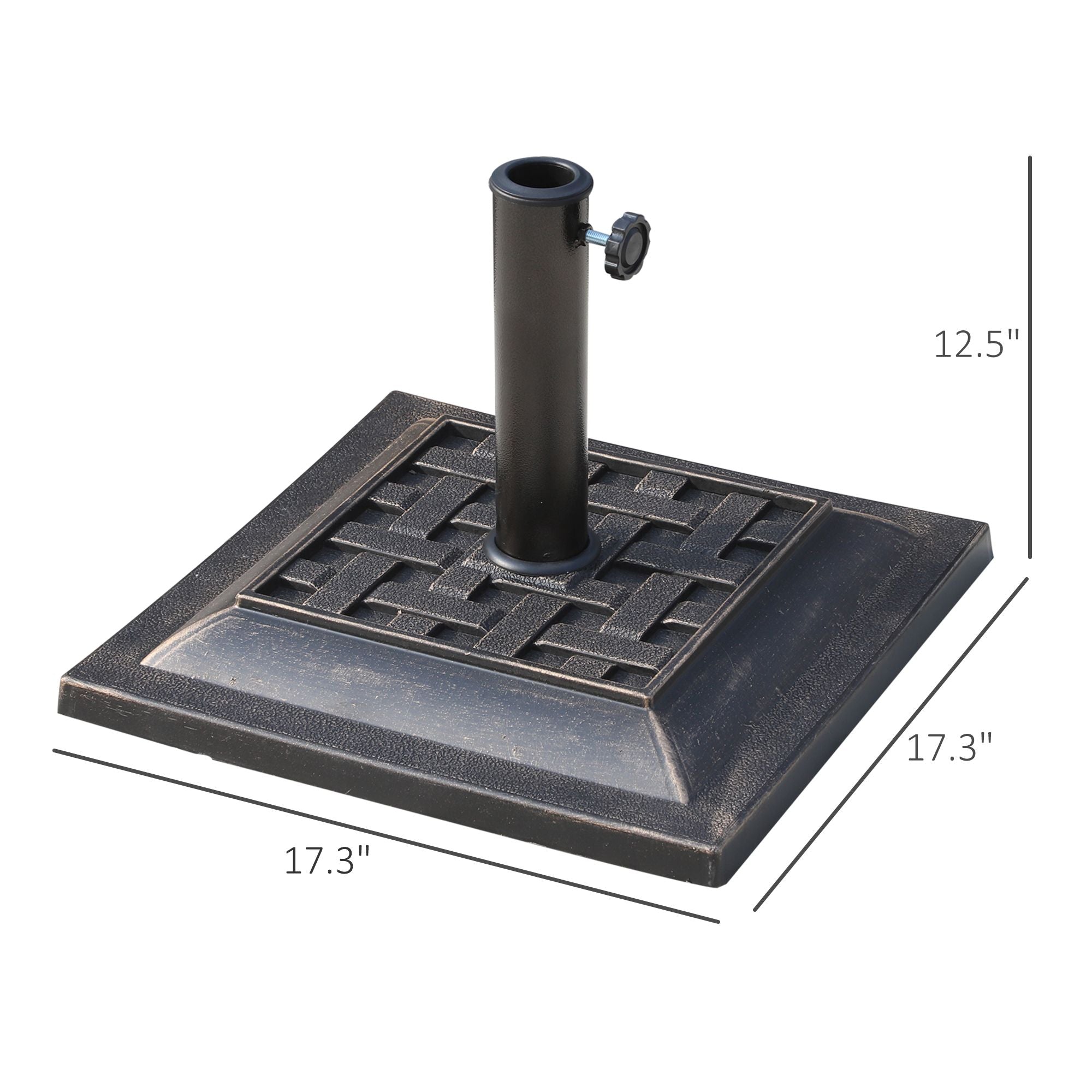 20 lbs Patio Market Umbrella Base Stand Resin Parasol Holder Square with Beautiful Decorative Pattern & Easy Setup, forø1.5",ø1.89" Pole, for Beach, Lawn, Deck, Backyard, Garden, Bronze