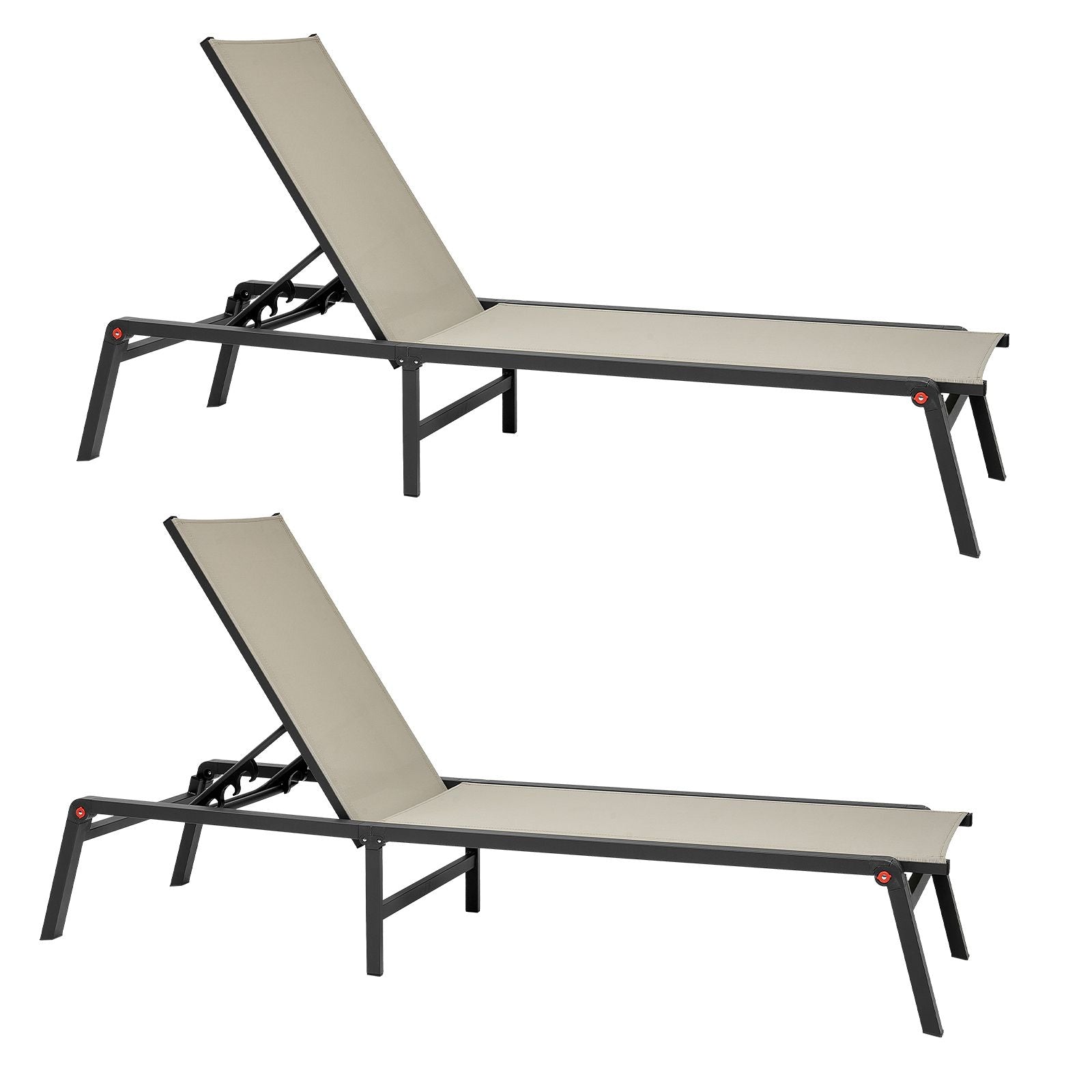 Outdoor Chaise Lounge Chair Set of 2, 400 lbs Weight Capacity, Foldable Sun Tanning Chair, 5 Adjustable Positions, Easy Assembly, Aluminum Pool Recliner Lounge Chairs, for Beach Yard Patio