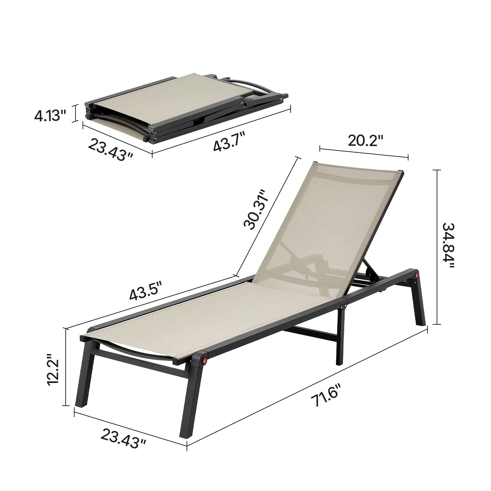 Outdoor Chaise Lounge Chair Set of 2, 400 lbs Weight Capacity, Foldable Sun Tanning Chair, 5 Adjustable Positions, Easy Assembly, Aluminum Pool Recliner Lounge Chairs, for Beach Yard Patio