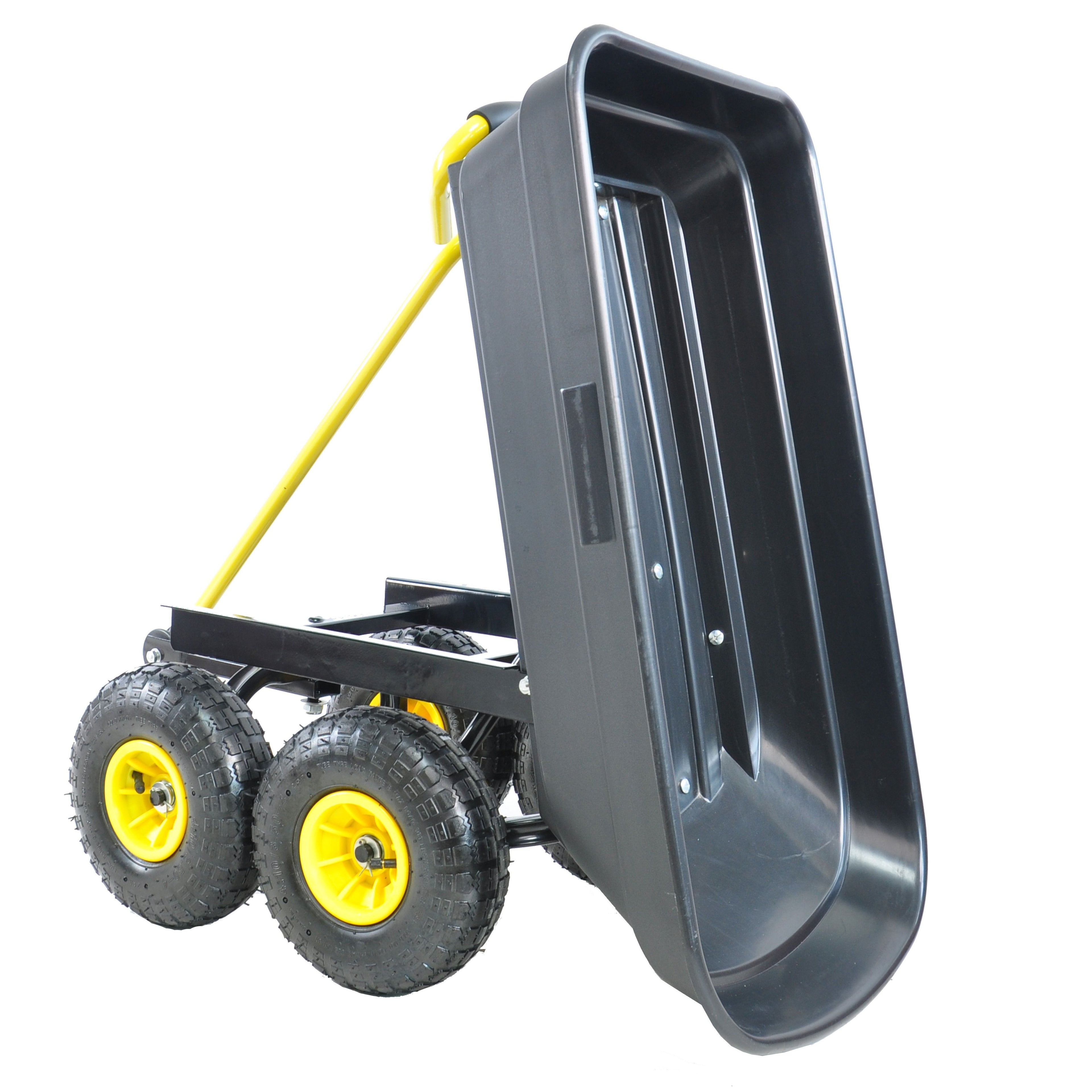 Foldable Multi-Functional Garden Dump Wagon Cart with Steel Frame 10 Inch Pneumatic Tires 55L Heavy Duty Utility Cart 300lb Capacity for Yard Lawn Outdoor Use Black