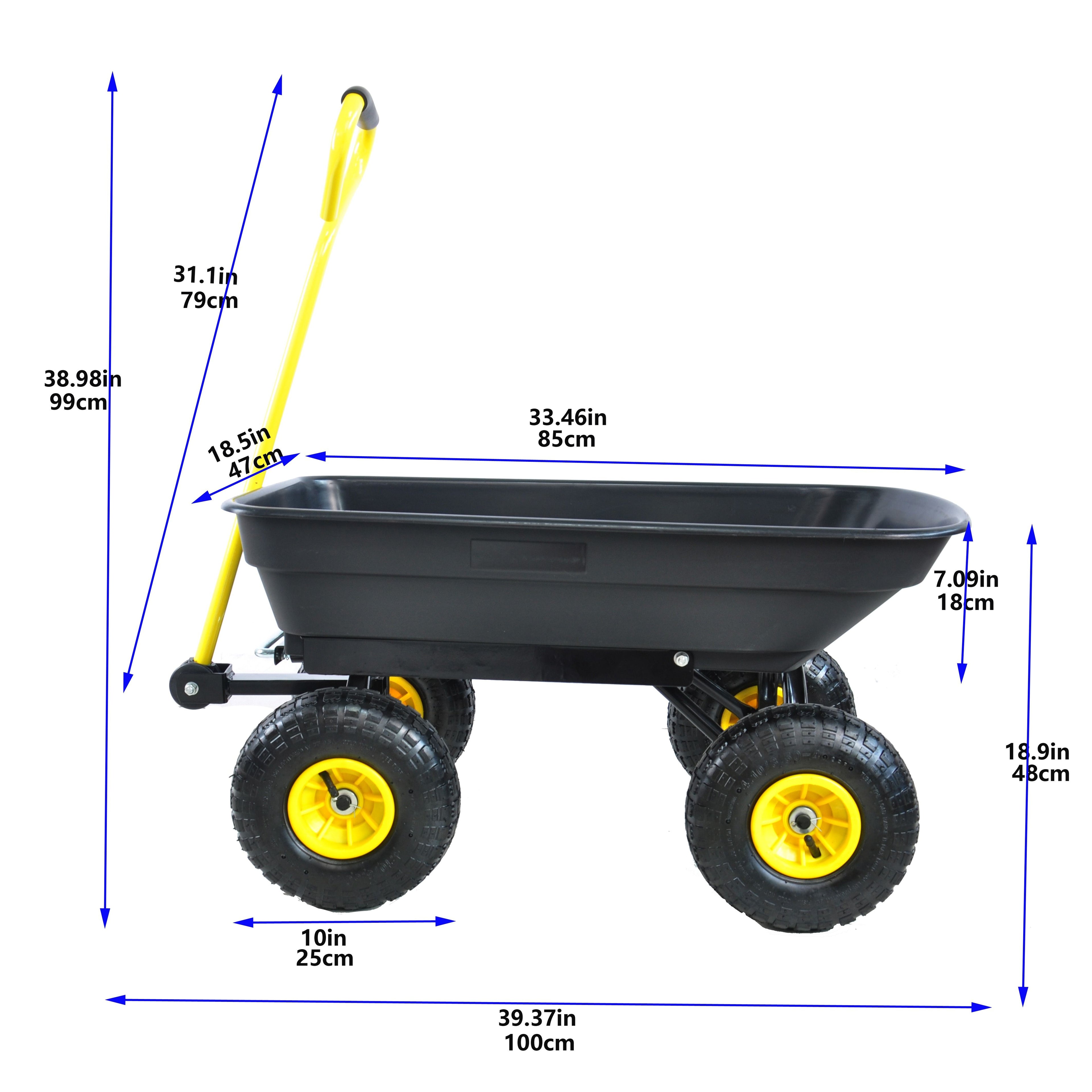 Foldable Multi-Functional Garden Dump Wagon Cart with Steel Frame 10 Inch Pneumatic Tires 55L Heavy Duty Utility Cart 300lb Capacity for Yard Lawn Outdoor Use Black