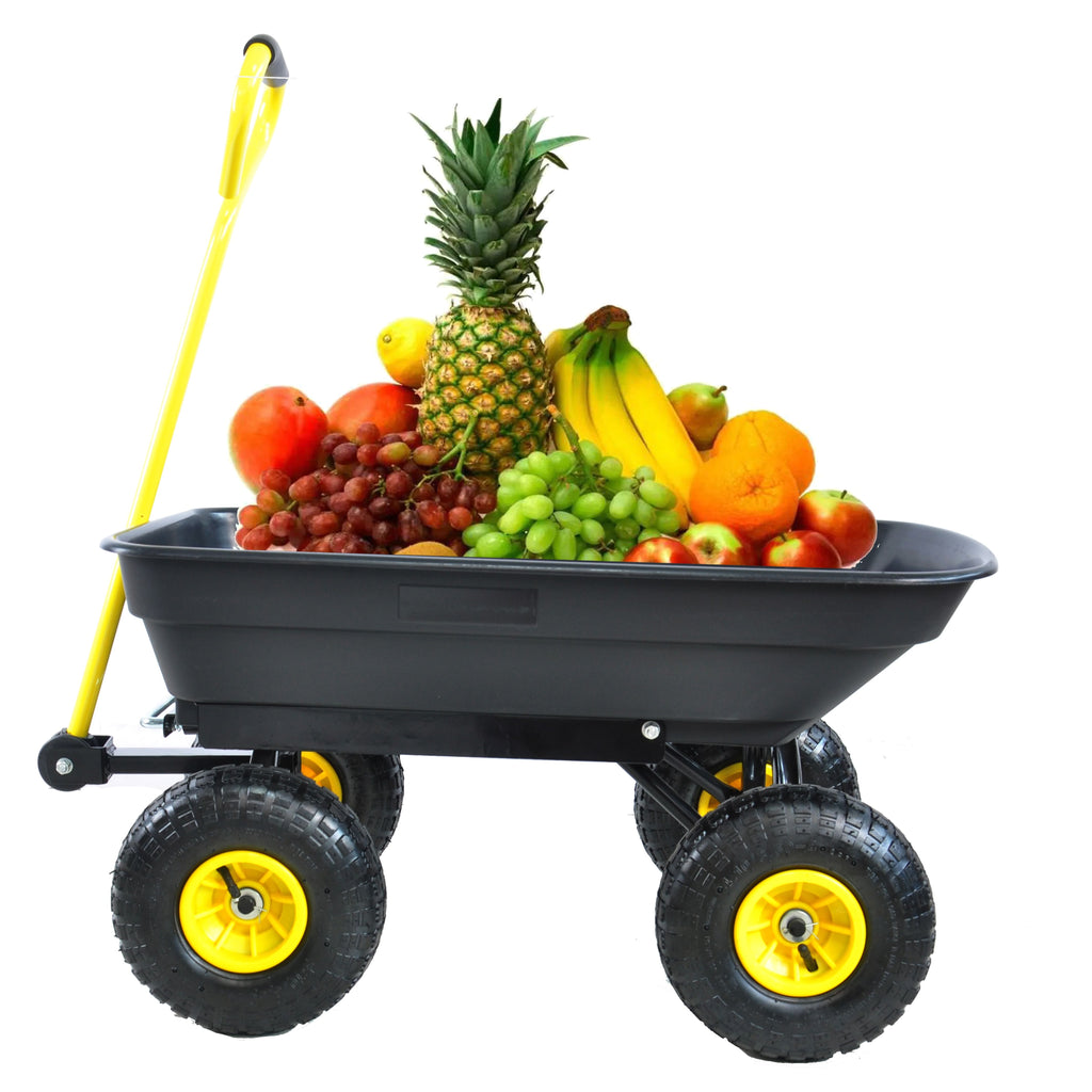 Foldable Multi-Functional Garden Dump Wagon Cart with Steel Frame 10 Inch Pneumatic Tires 55L Heavy Duty Utility Cart 300lb Capacity for Yard Lawn Outdoor Use Black
