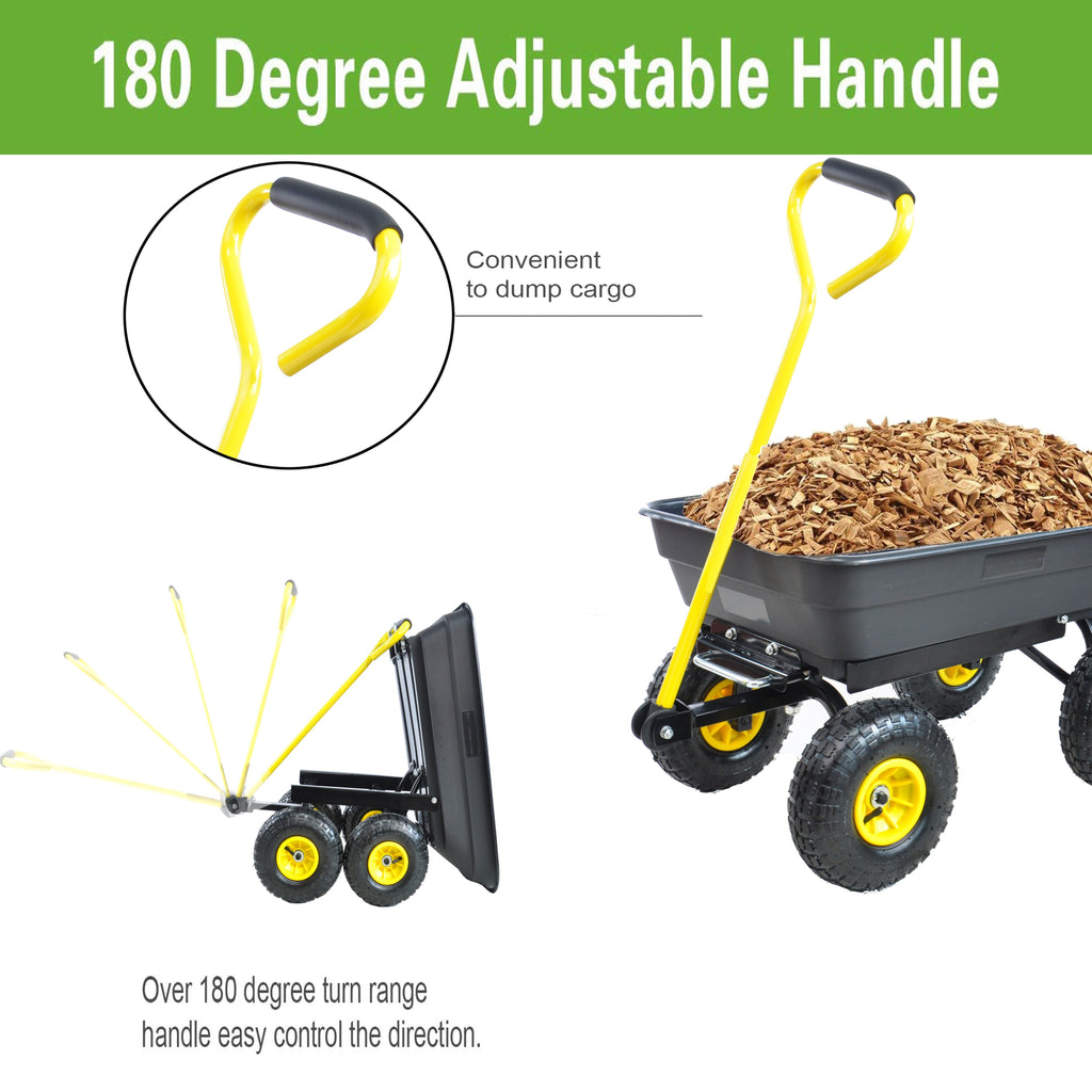 Foldable Multi-Functional Garden Dump Wagon Cart with Steel Frame 10 Inch Pneumatic Tires 55L Heavy Duty Utility Cart 300lb Capacity for Yard Lawn Outdoor Use Black