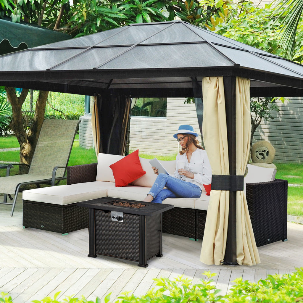 30 Inch Outdoor Propane Gas Fire Pit Table, 50,000 BTU Auto-Ignition Square Wicker-effect Gas Firepit with Ceramic Tabletop, Lid, Lava Rocks & Rain Cover, CSA Certification