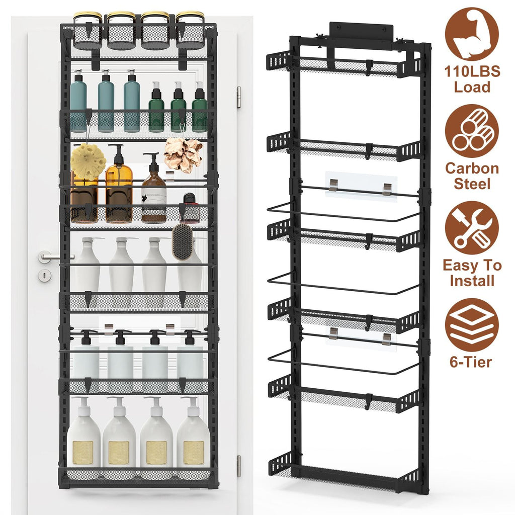 Over The Door Pantry Organizer 6-Tier Pantry Door Organizer Carbon Steel 110LBS Loading Easy Install Behind Door Storage For Closet Kitchen Bathroom 50.19'H 17.12'W 5.51'D