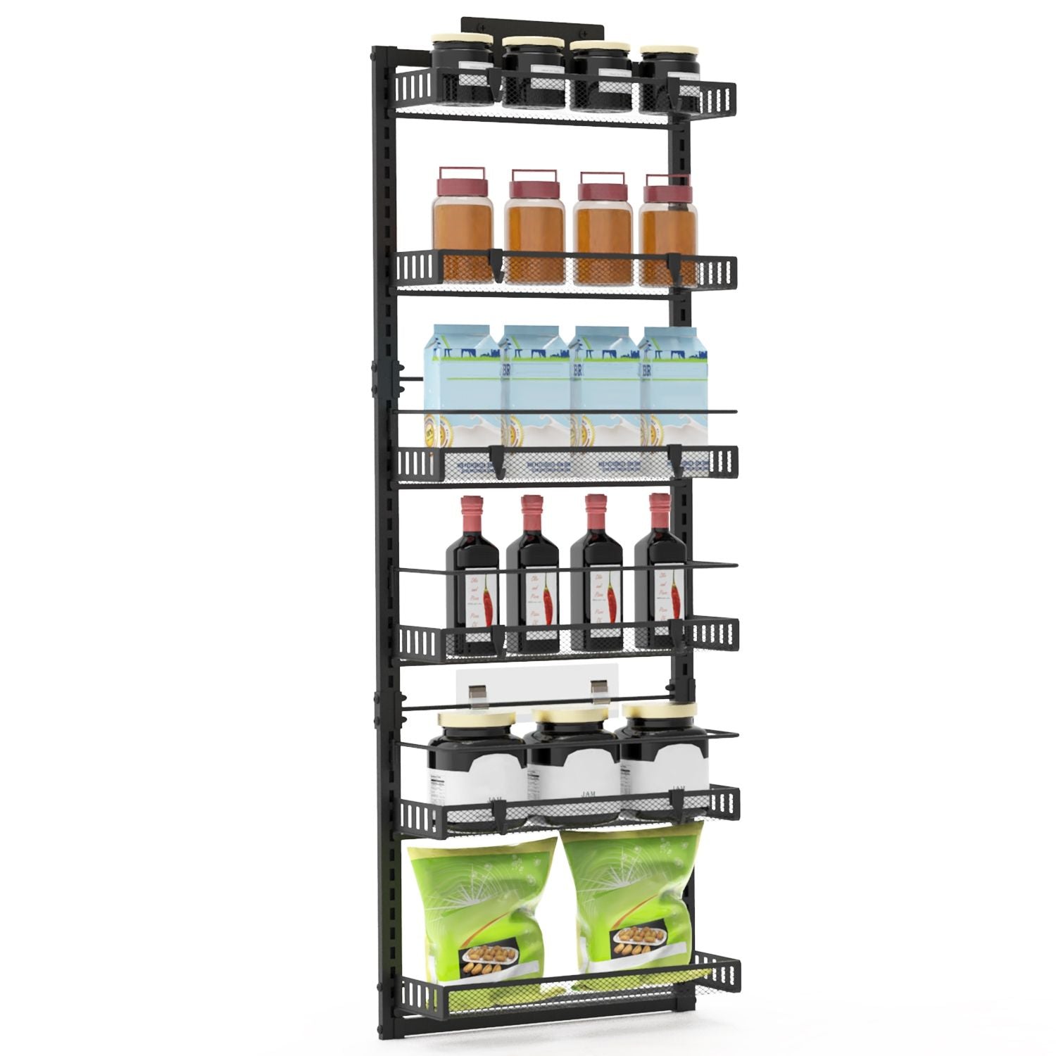 Over The Door Pantry Organizer 6-Tier Pantry Door Organizer Carbon Steel 110LBS Loading Easy Install Behind Door Storage For Closet Kitchen Bathroom 50.19'H 17.12'W 5.51'D