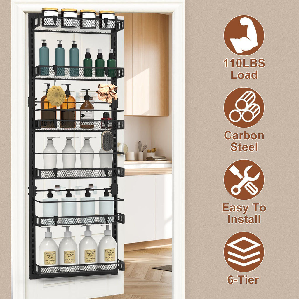 Over The Door Pantry Organizer 6-Tier Pantry Door Organizer Carbon Steel 110LBS Loading Easy Install Behind Door Storage For Closet Kitchen Bathroom 50.19'H 17.12'W 5.51'D