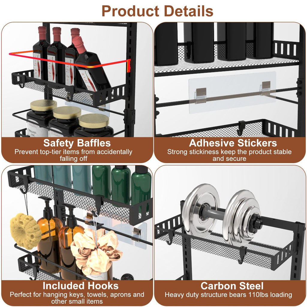 Over The Door Pantry Organizer 6-Tier Pantry Door Organizer Carbon Steel 110LBS Loading Easy Install Behind Door Storage For Closet Kitchen Bathroom 50.19'H 17.12'W 5.51'D
