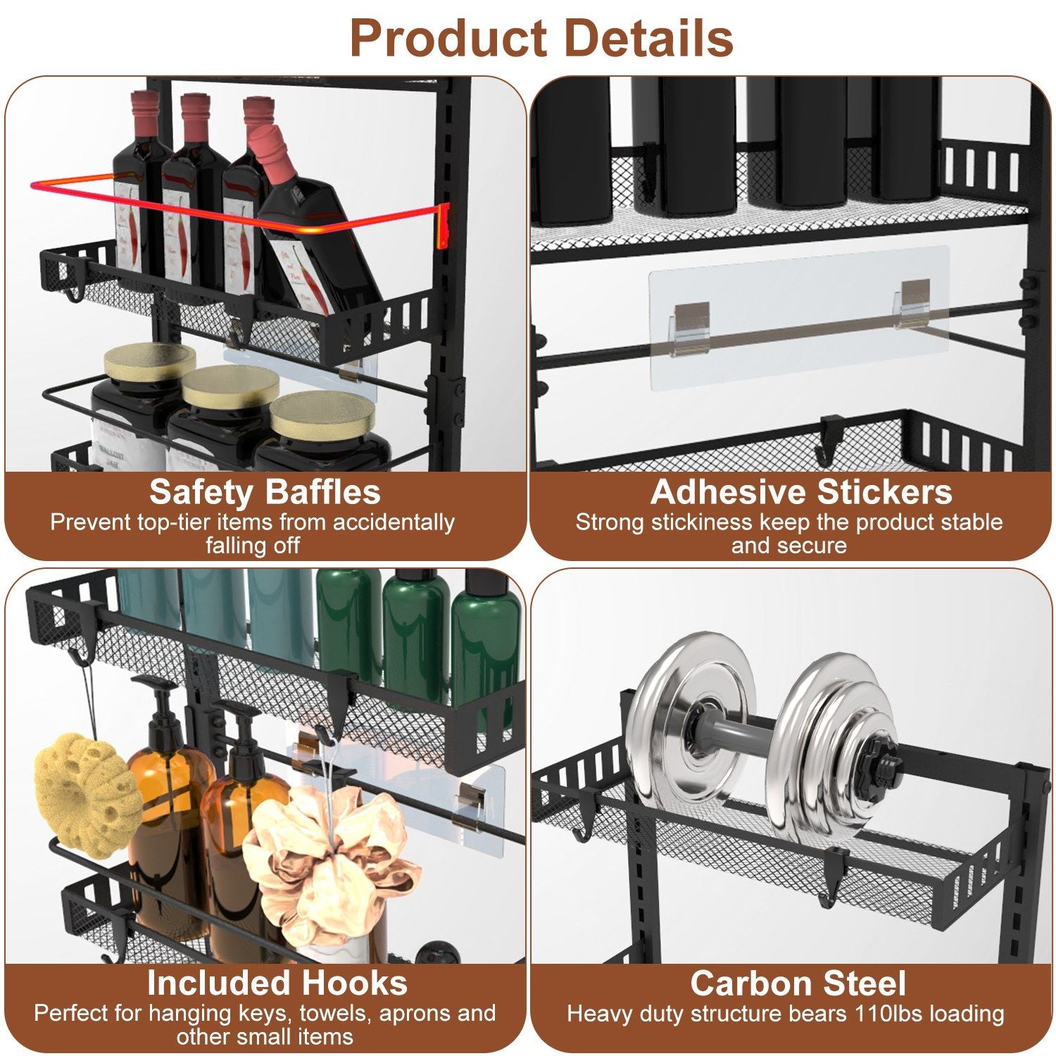 Over The Door Pantry Organizer 6-Tier Pantry Door Organizer Carbon Steel 110LBS Loading Easy Install Behind Door Storage For Closet Kitchen Bathroom 50.19'H 17.12'W 5.51'D